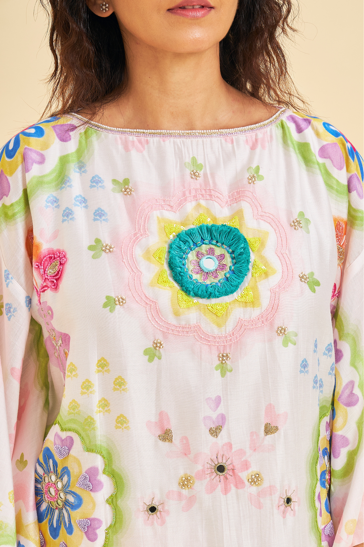 Mae Embroidered Ladies Kaftan With Tulip Trousers ( Set of 2 Pcs)