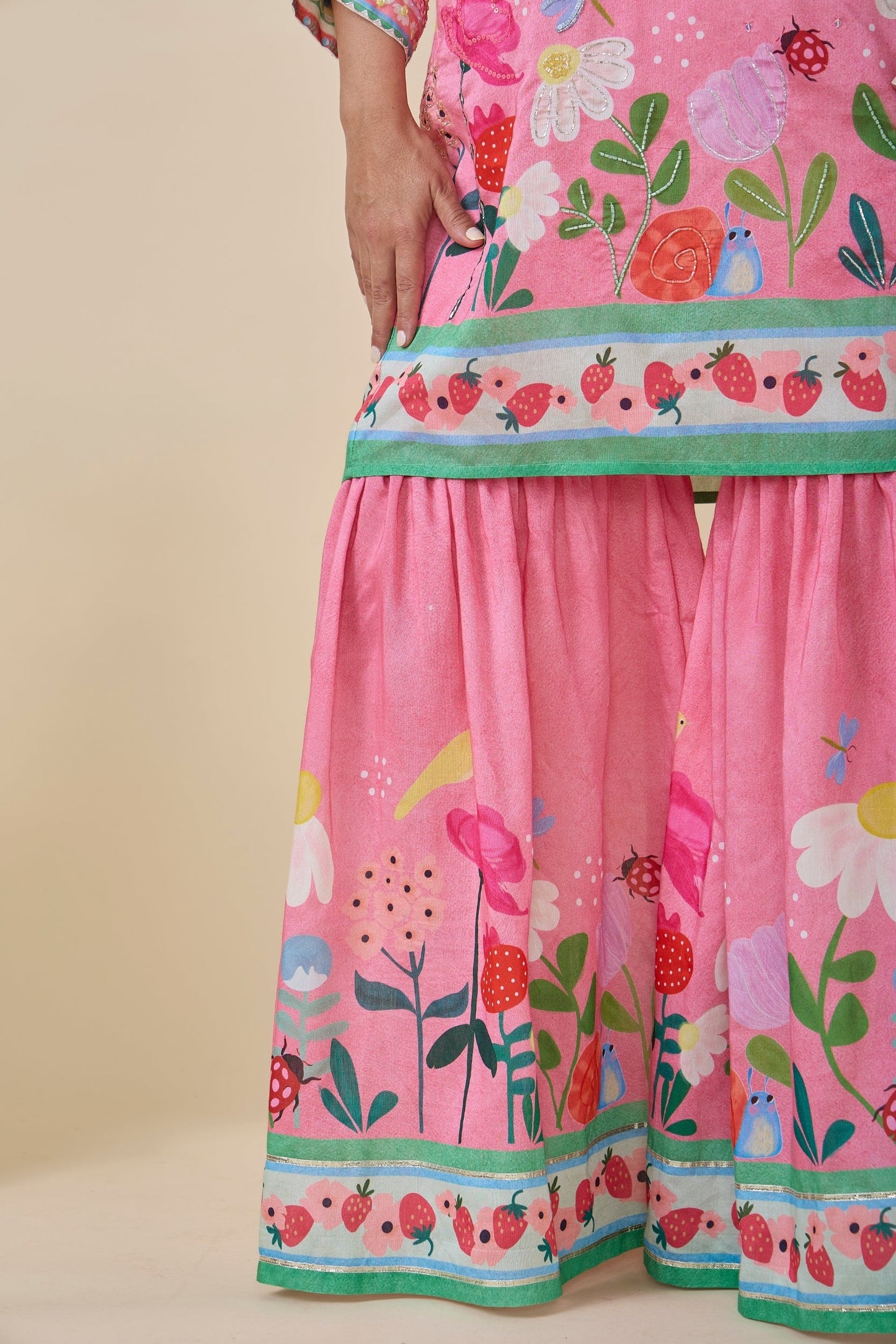 Strawberry Print Tunic And Sharara Set ( Set Of Two)