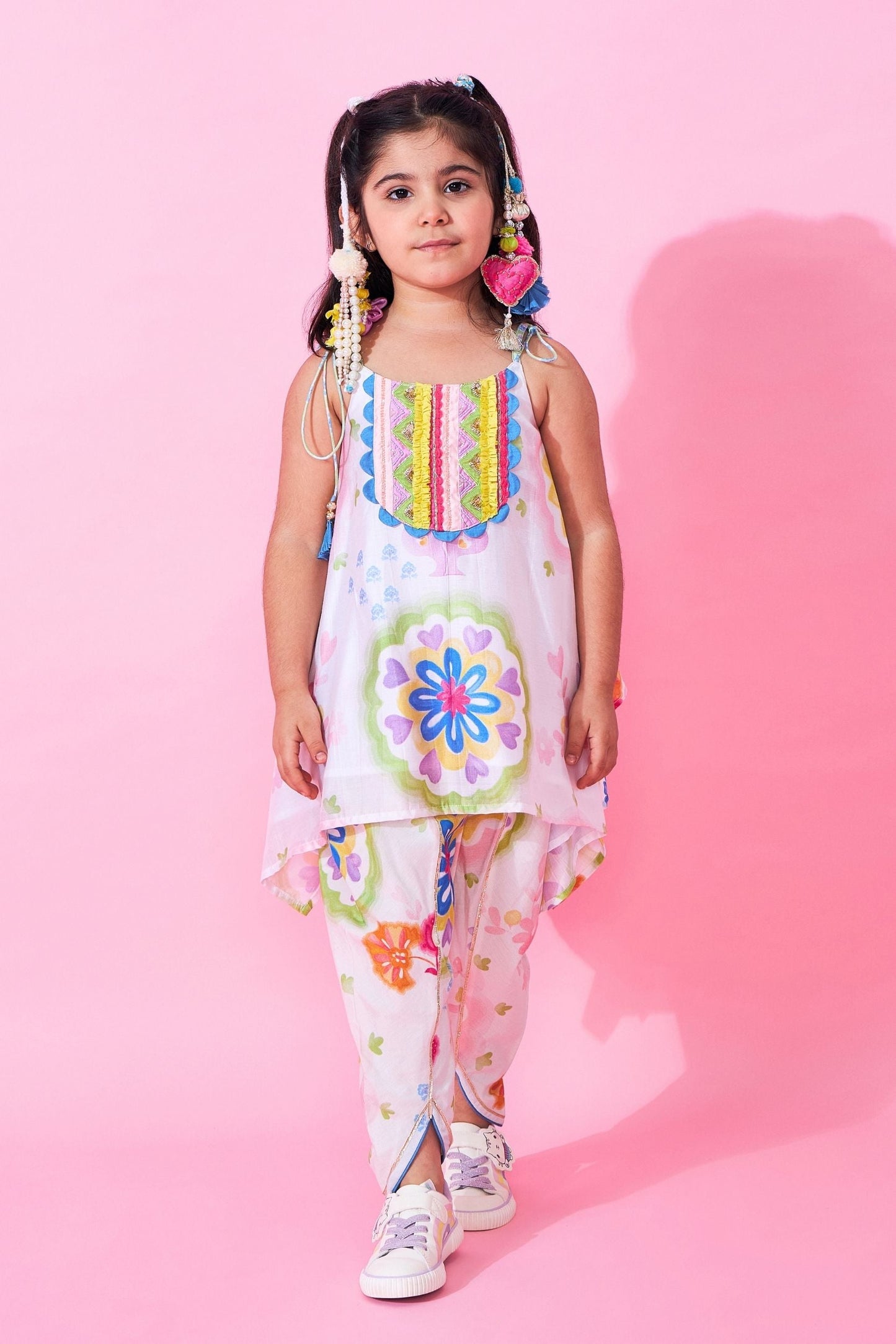 Mae Girls Embellished Handkerchief Top And Tulip Pant ( Set Of 2 pcs)