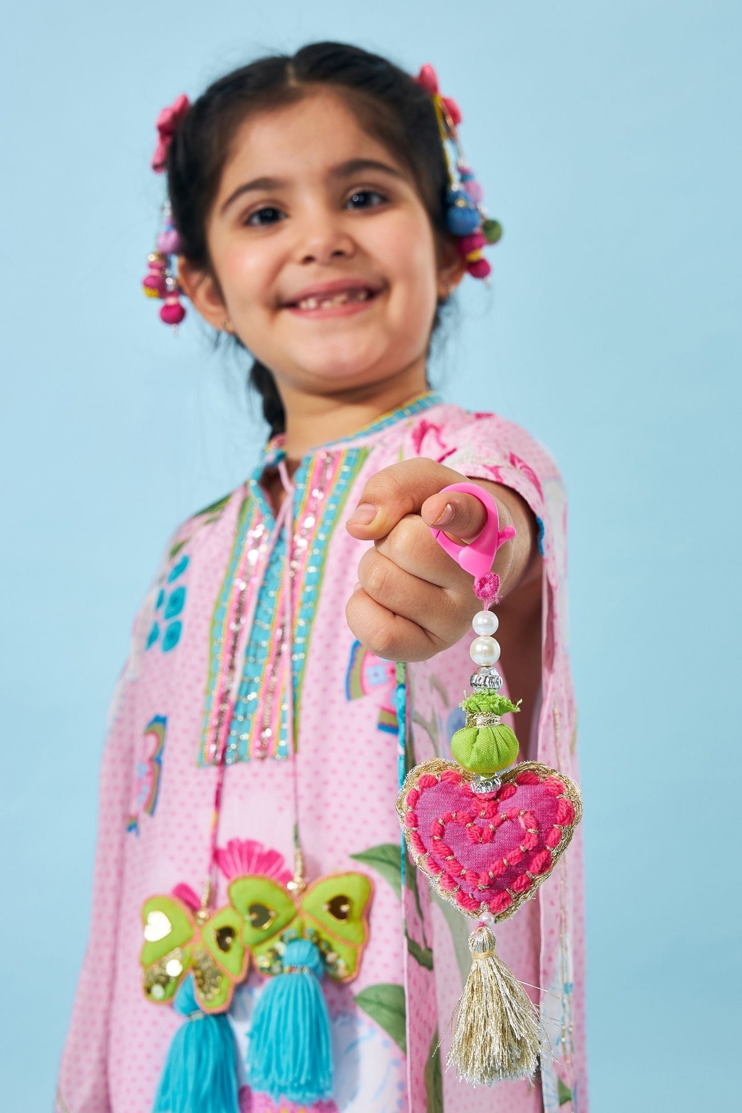 Raya Pink Girls Embellished Kaftan Top & Tulip Pant ( Set Of 2 pcs)