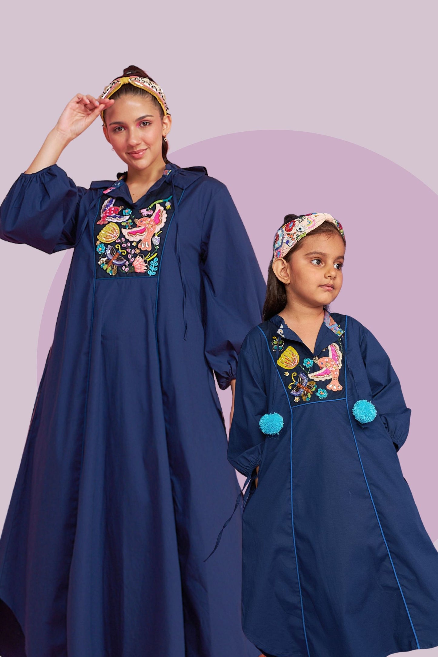 Mad Maze Navy Long Dress Women + Mad Maze Kids Long Dress