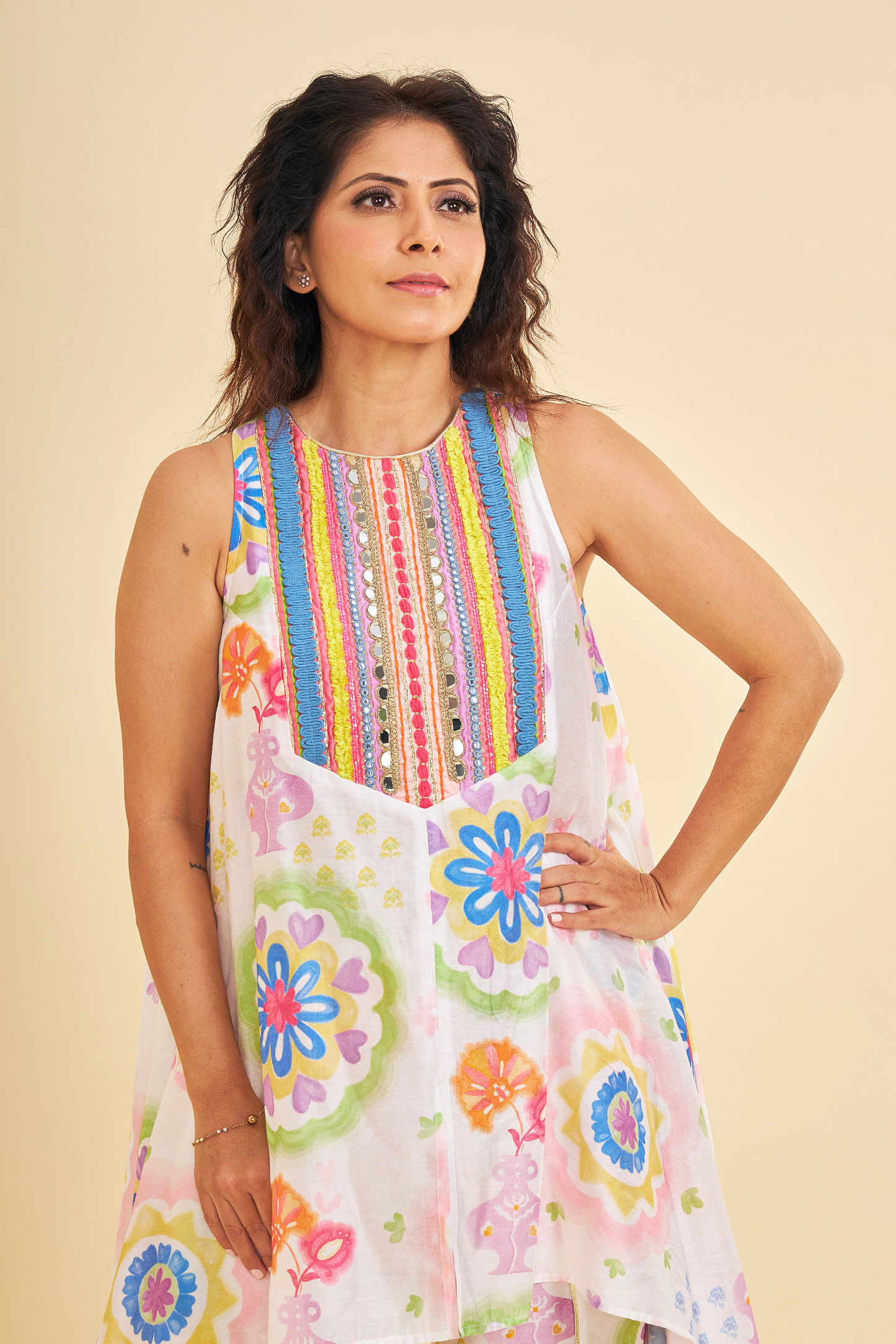 Mae Embroidered Ladies Tunic With Tulip Trousers ( Set of 2 Pcs)