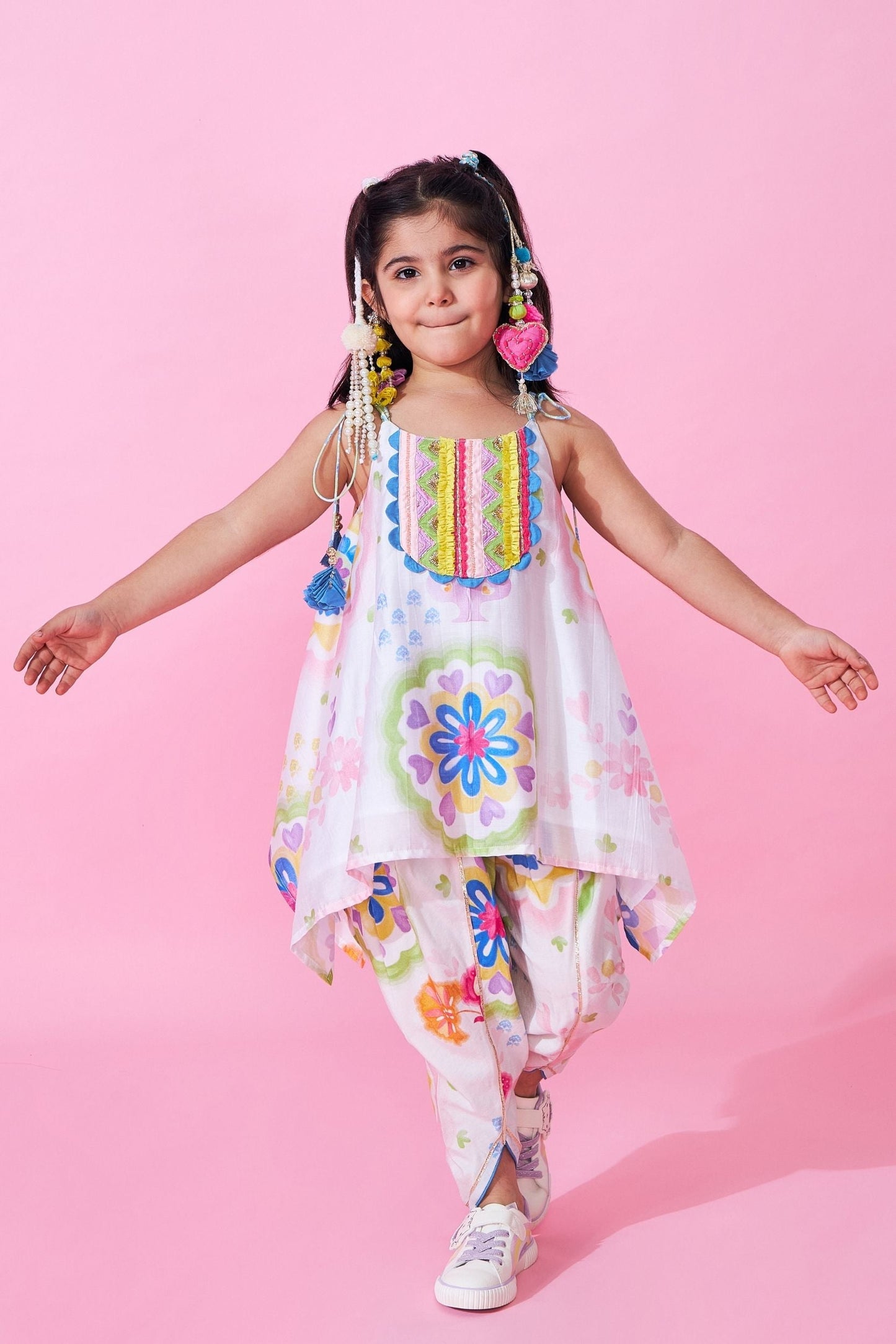 Mae Girls Embellished Handkerchief Top And Tulip Pant ( Set Of 2 pcs)