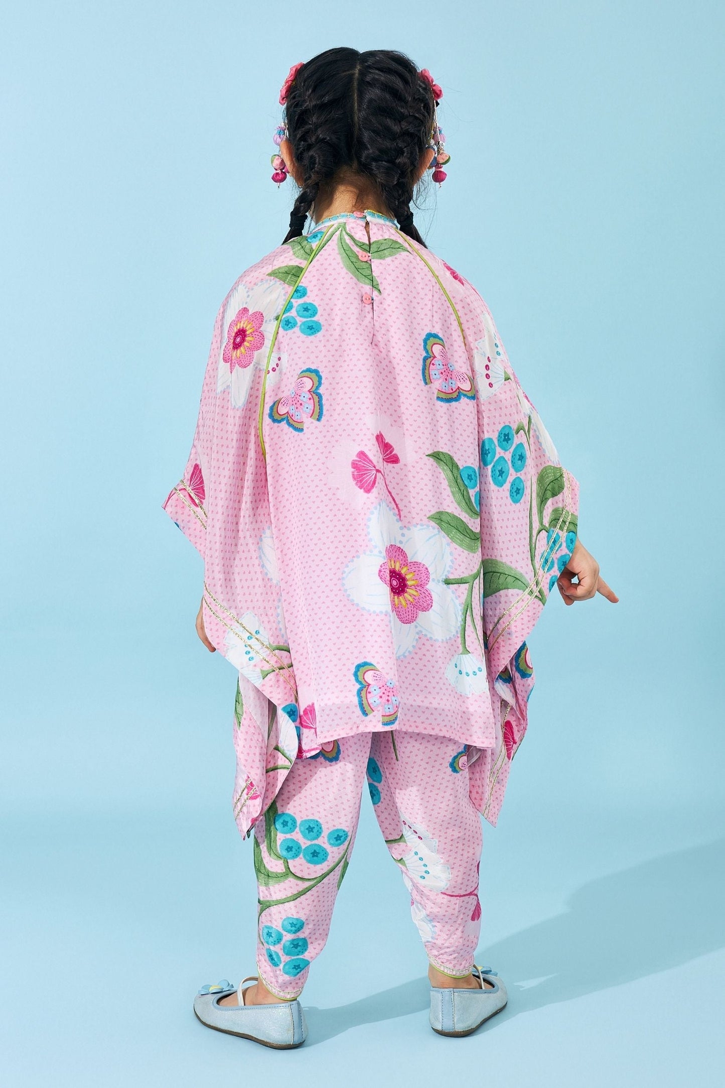 Raya Pink Girls Embellished Kaftan Top & Tulip Pant ( Set Of 2 pcs)