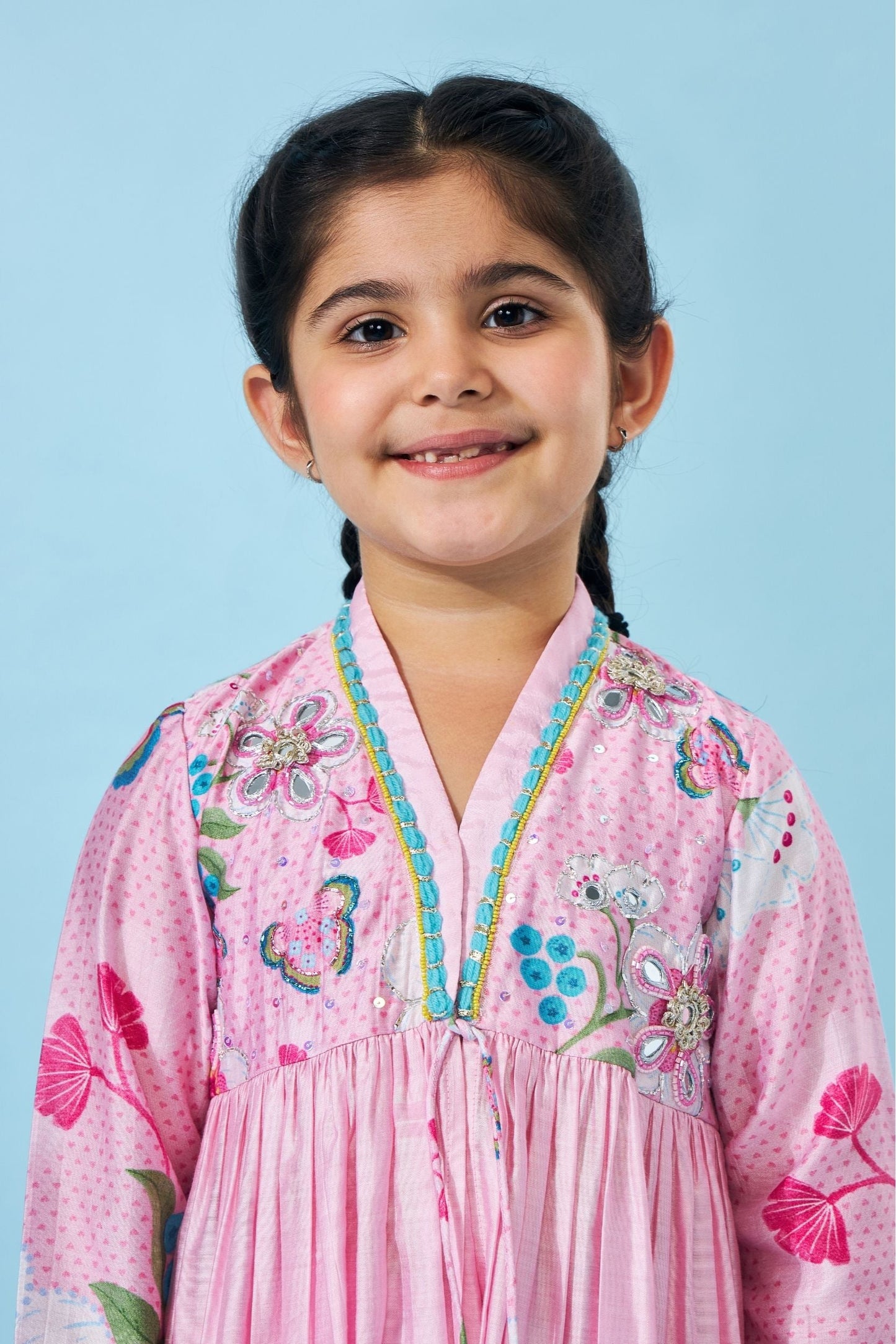 Raya Pink girls Embellished Long Kurta & Pant (Set of 2 pcs)