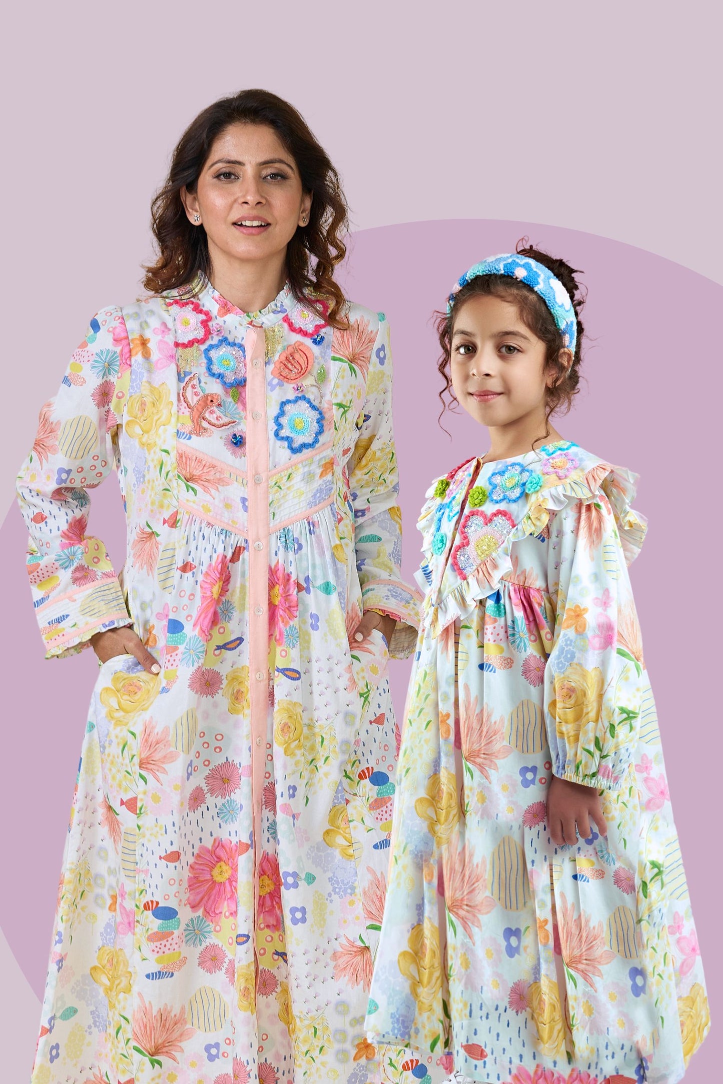 Flutter bloom women Long dress + Flutter bloom Girls long dress