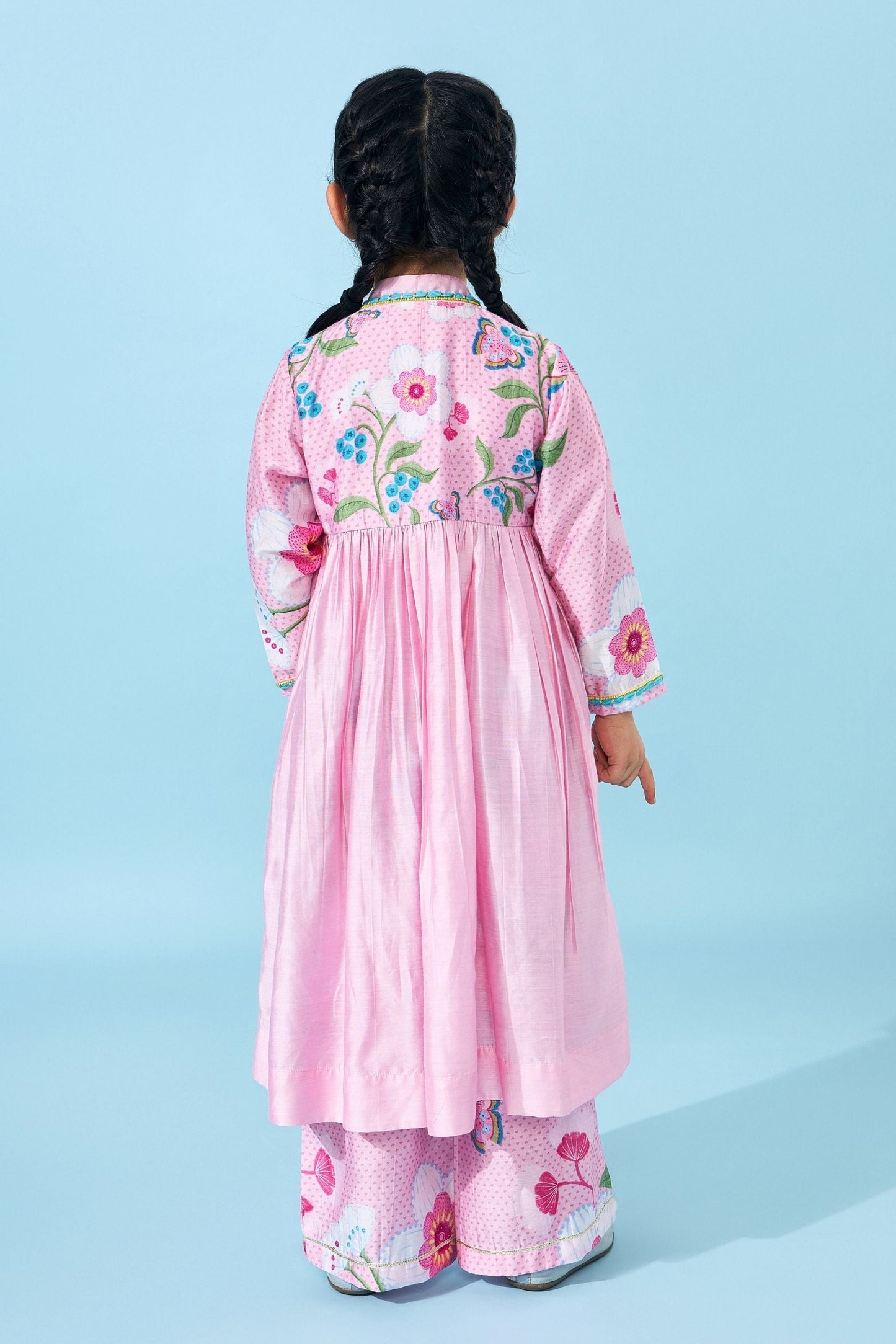 Raya Pink girls Embellished Long Kurta & Pant (Set of 2 pcs)
