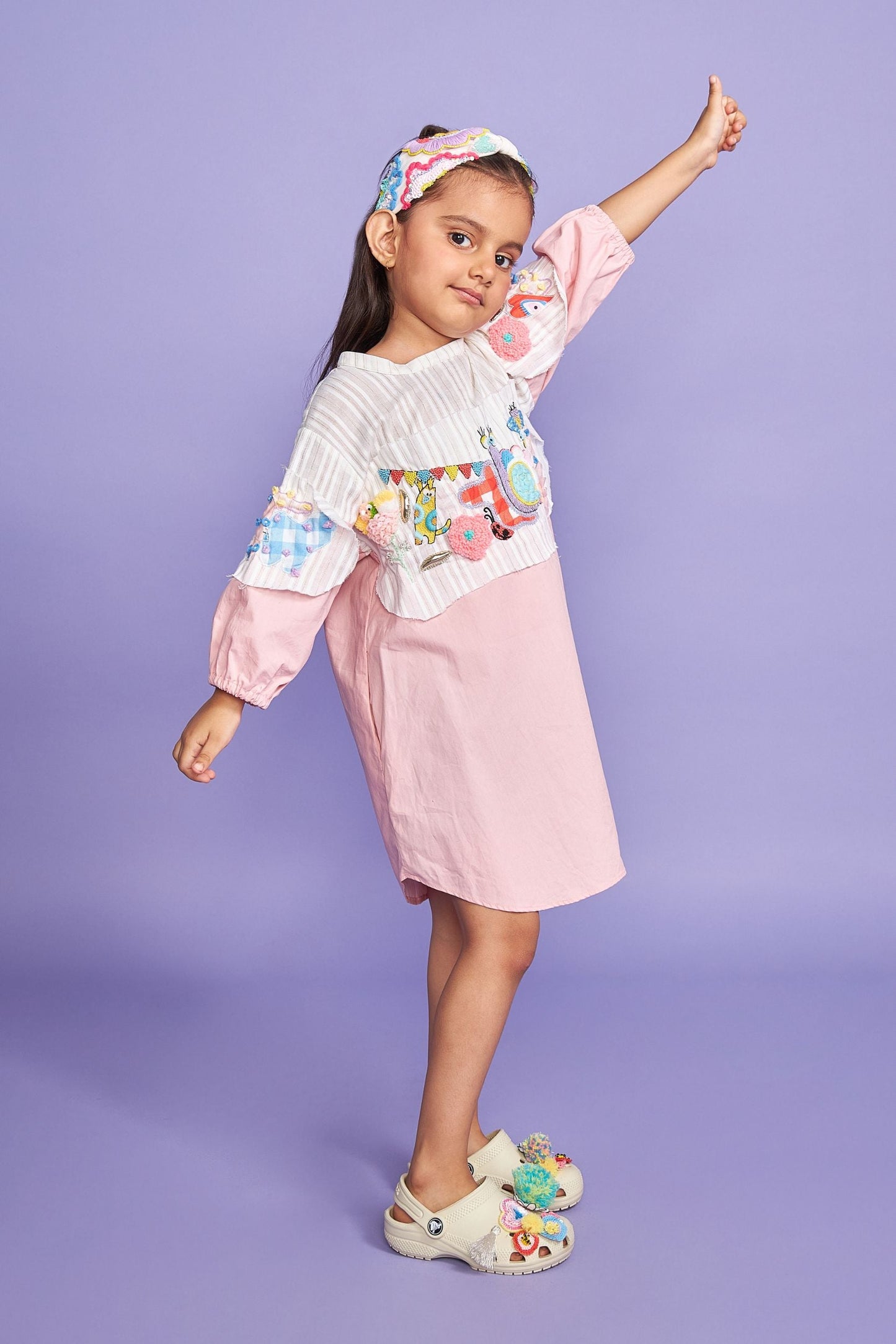 Fly High Pink Cotton Hand Embroidered Kids Dress - Joey & Pooh
