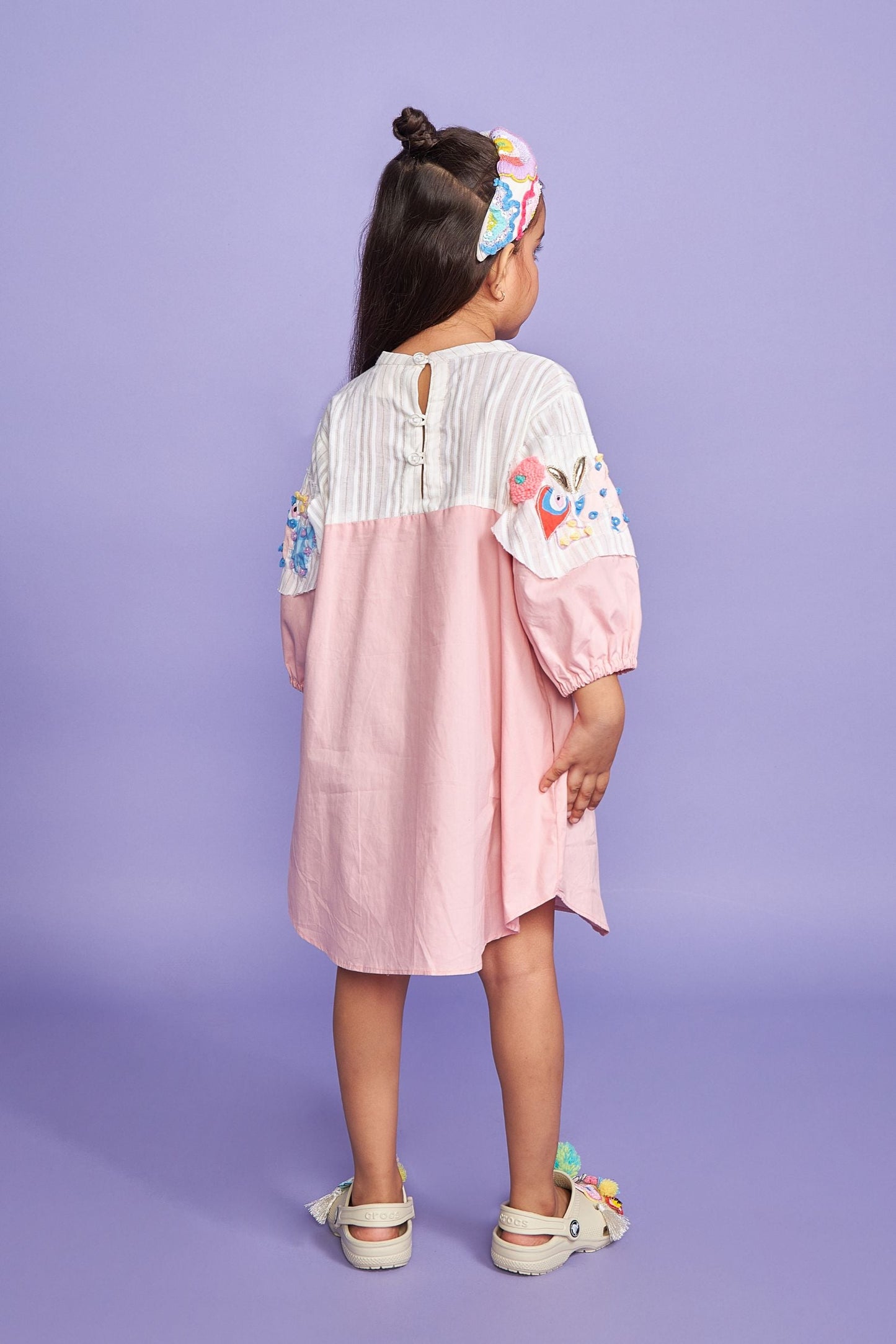 Fly High Pink Cotton Hand Embroidered Kids Dress - Joey & Pooh