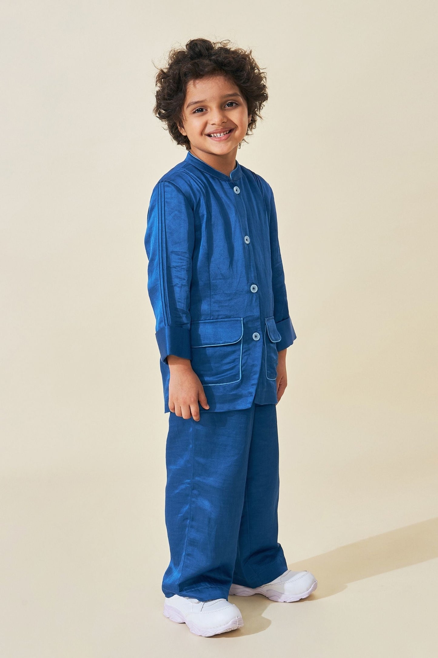 Blue Boys Jacket With Trouser Co-ord ( Set of 2 pcs)