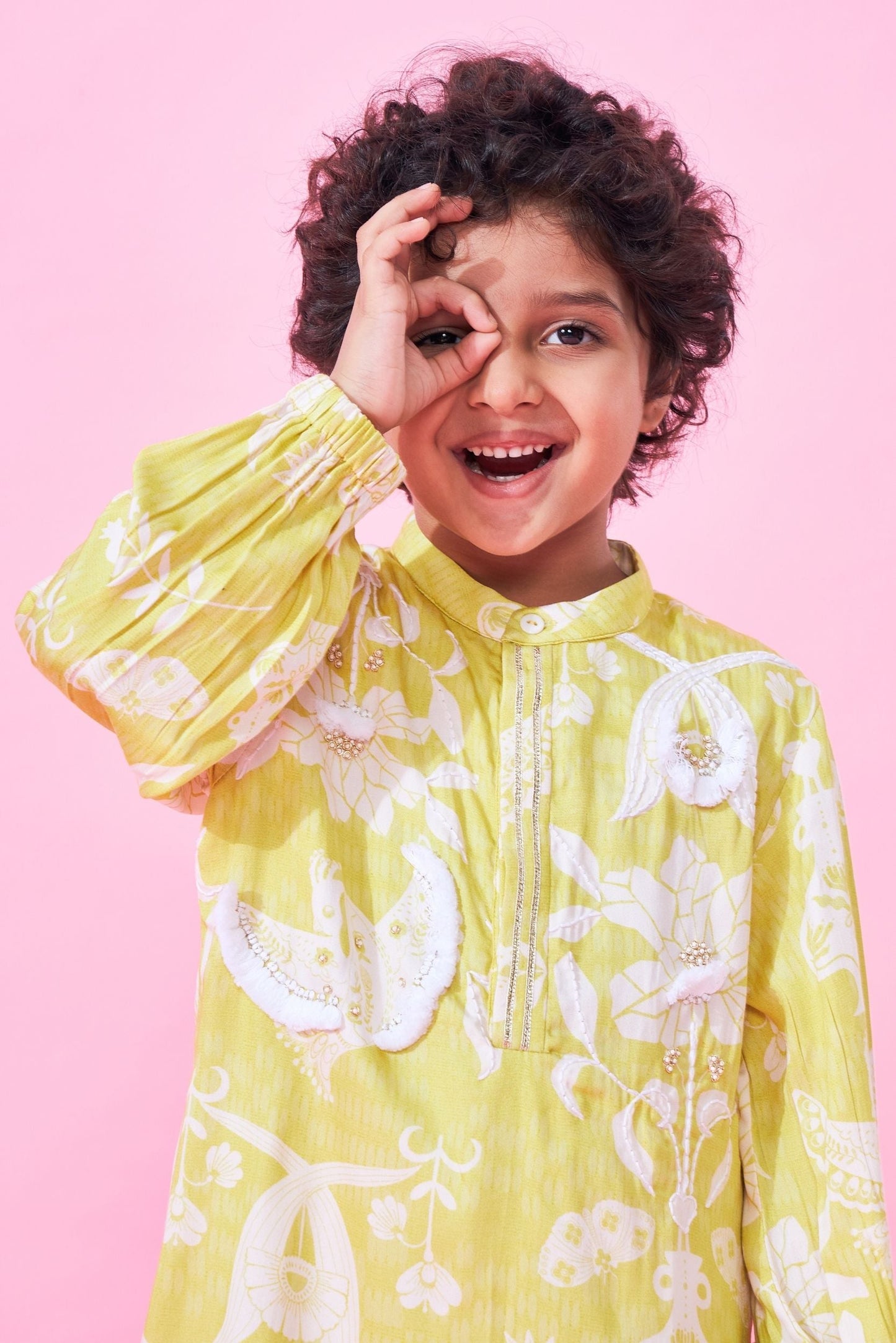 Poppy Yellow Boys Embellished Kurta & Pant ( Set of 2 pcs)