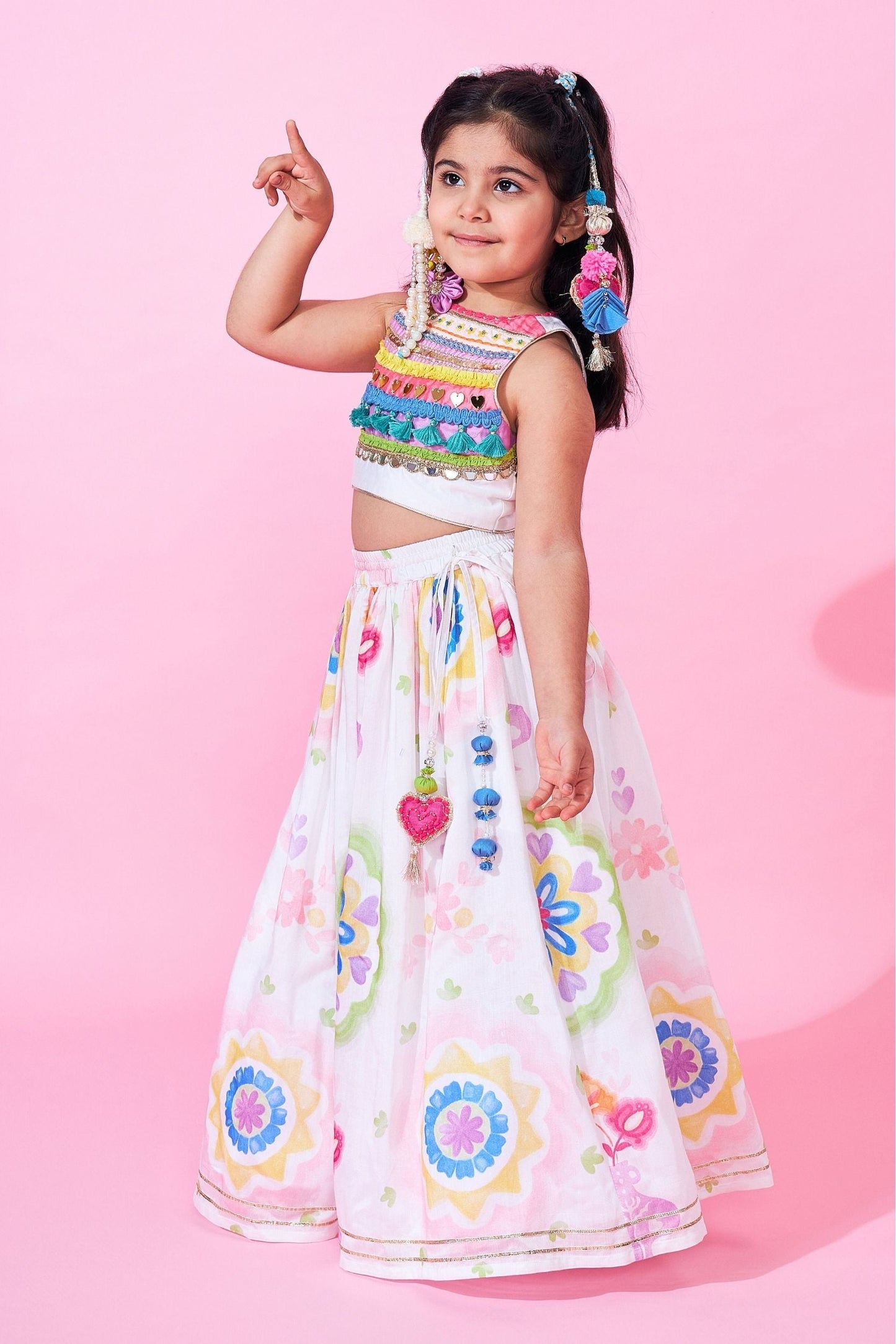 Mae Girls Embellished Crop Top Lehenga & Dupatta (Set Of 3pcs)
