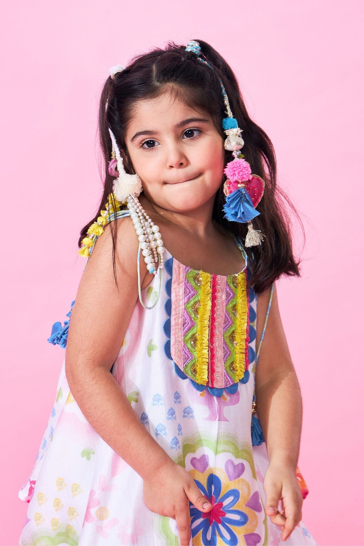 Mae Girls Embellished Handkerchief Top And Tulip Pant ( Set Of 2 pcs)