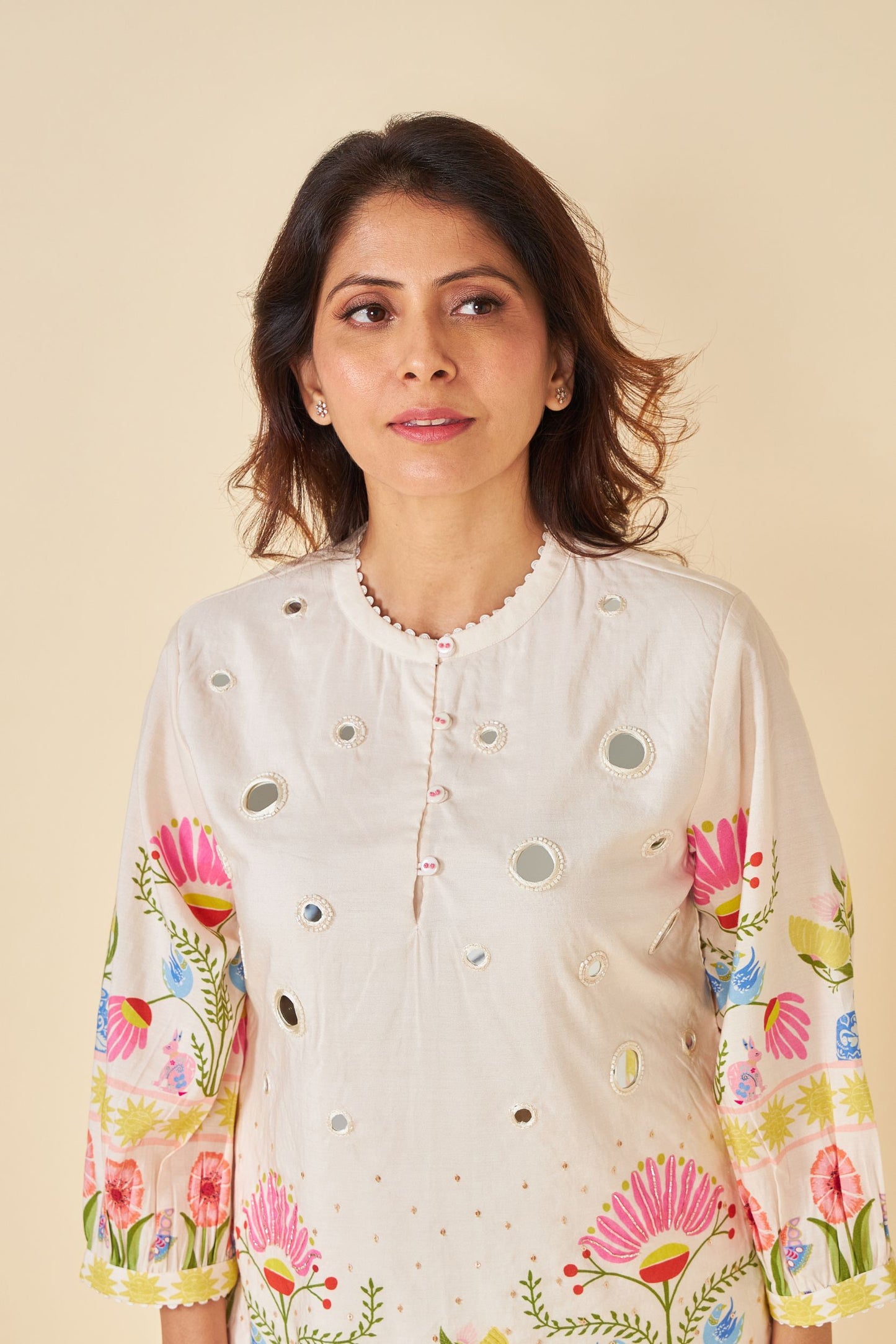 Dala Embellished Ladies Long Top And Pant & Stole (Set Of 3)