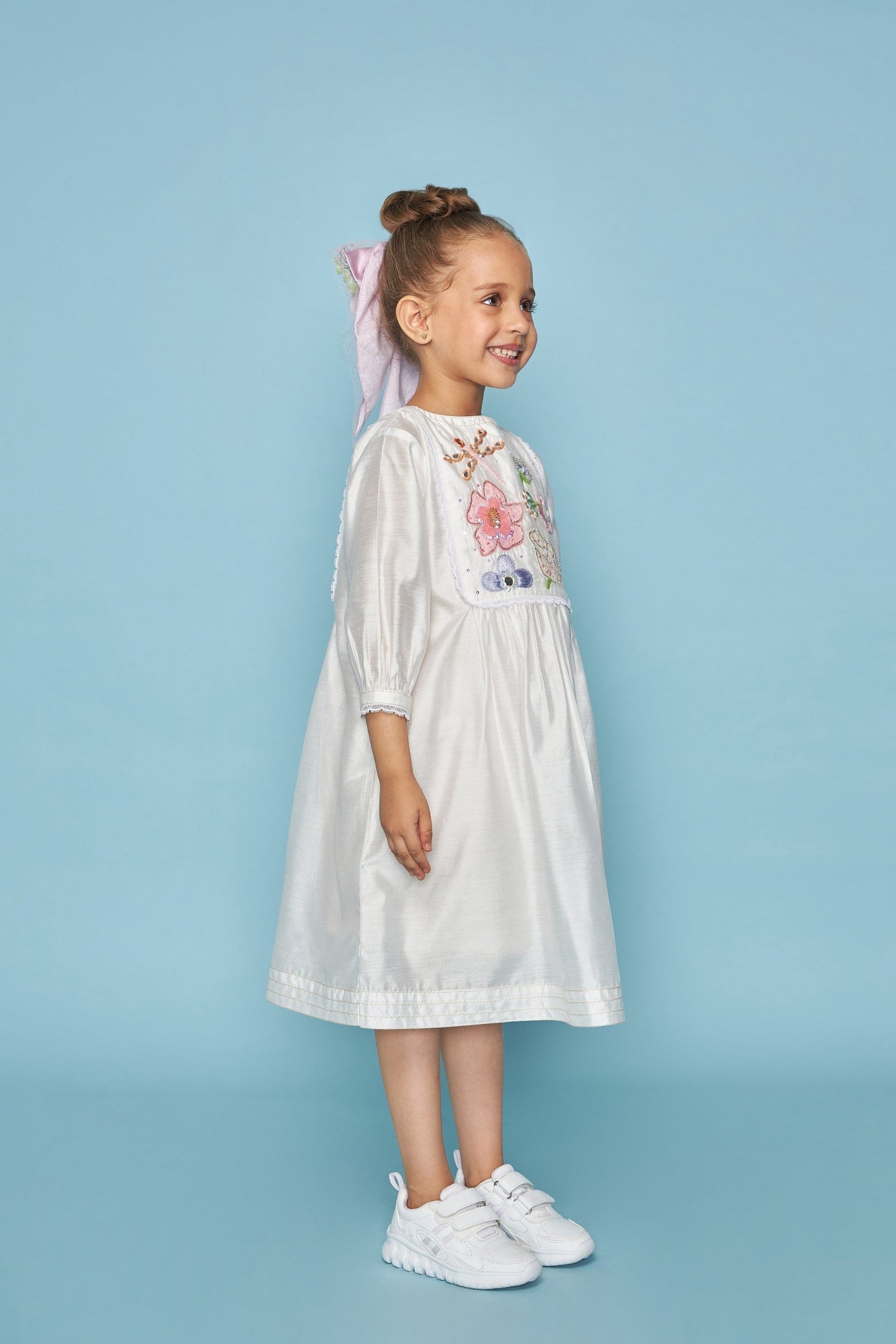 Mirror Yoke white embellished Ladies Dress - Mom & Me