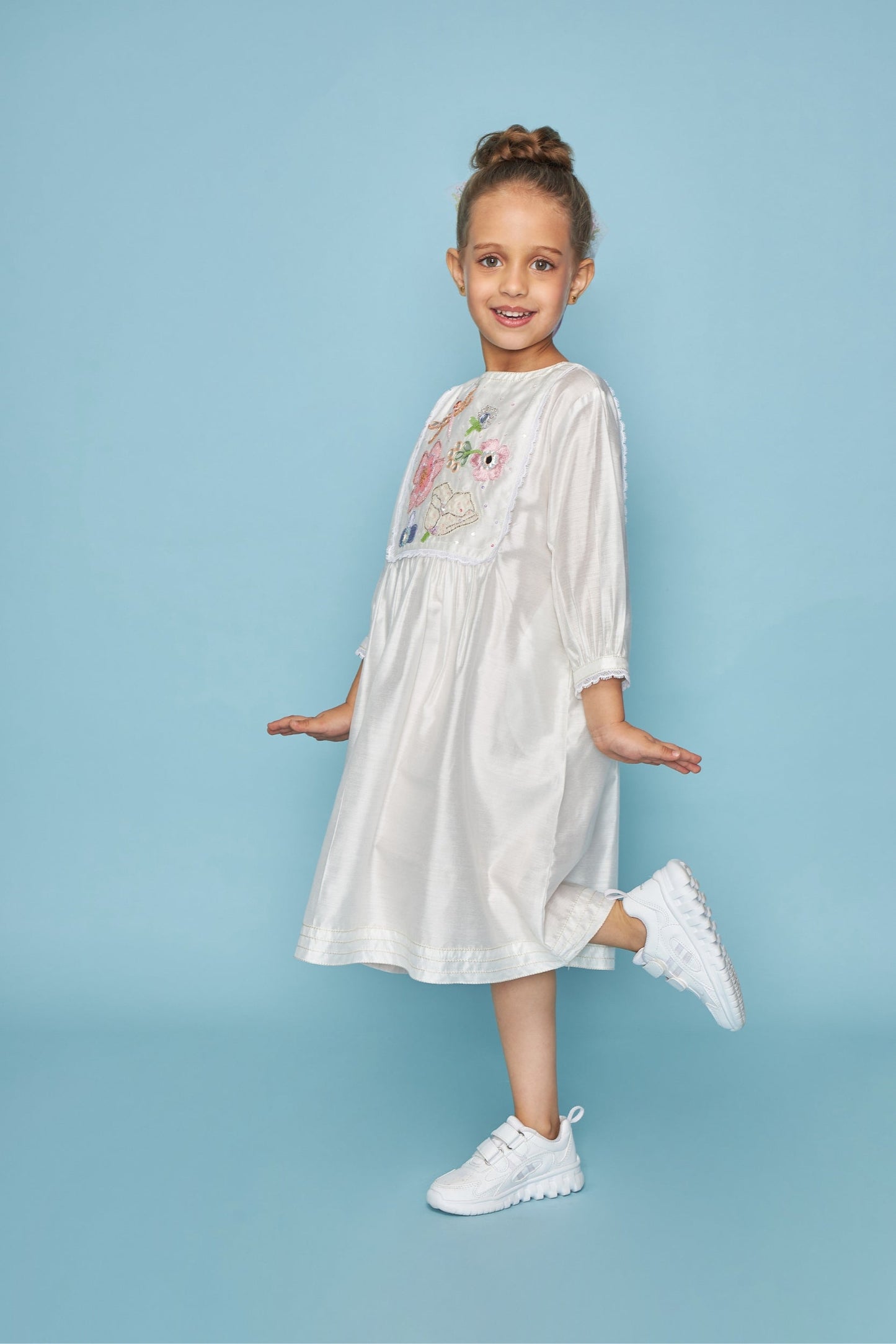 Mirror Yoke white embellished Ladies Dress - Mom & Me