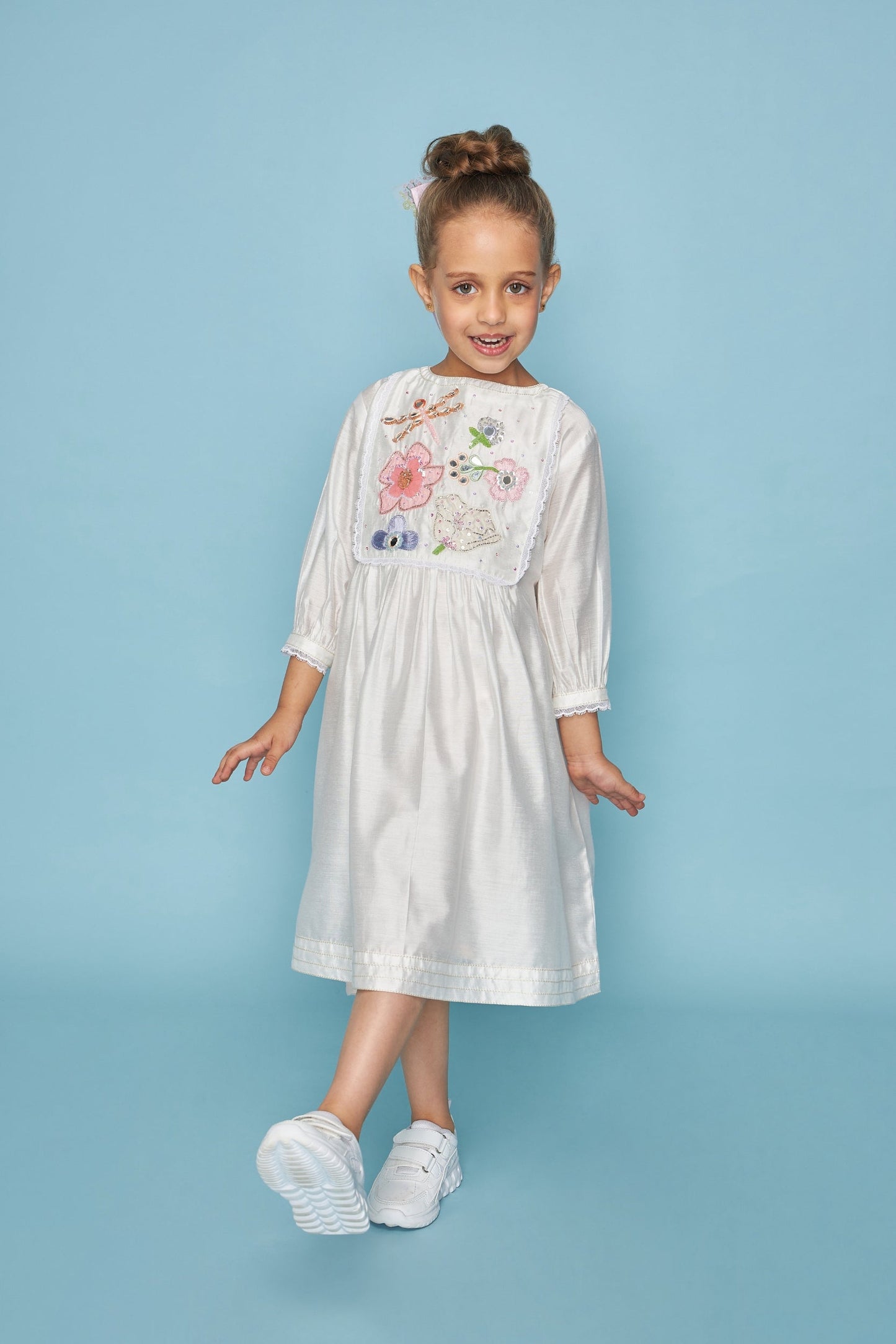 Mirror Yoke white embellished Ladies Dress - Mom & Me