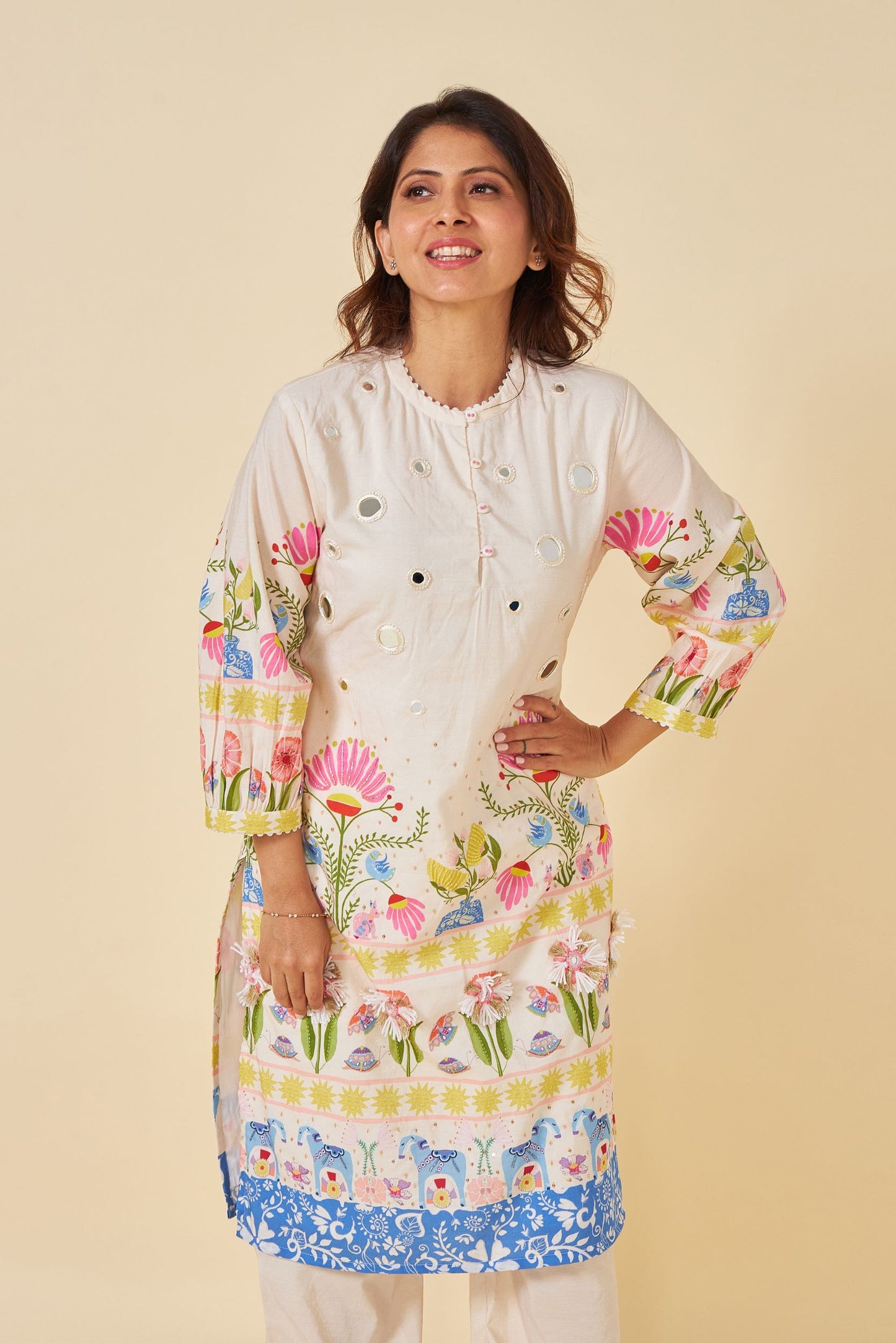 Dala Embellished Ladies Long Top And Pant & Stole (Set Of 3)