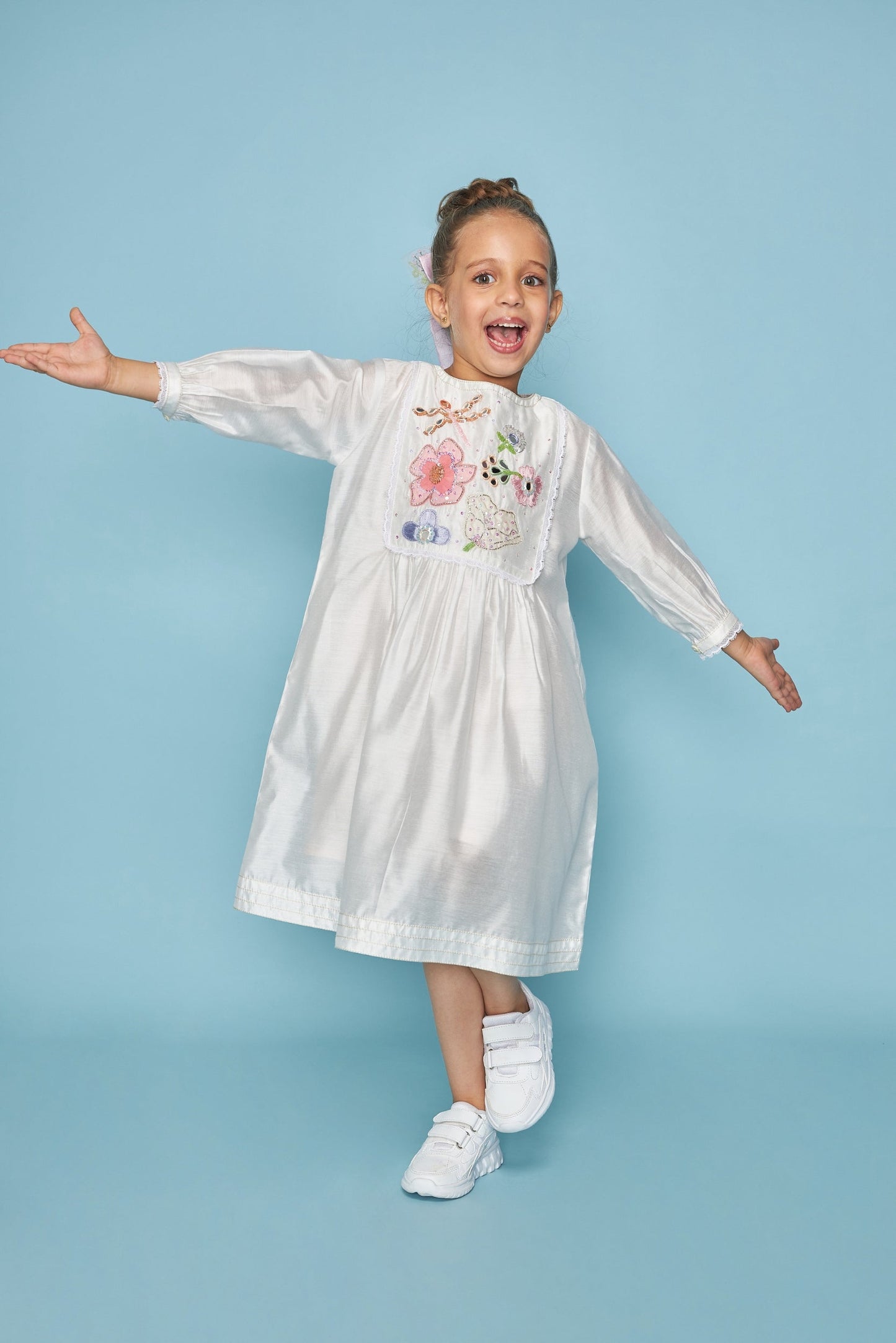 Mirror Yoke white embellished Ladies Dress - Mom & Me