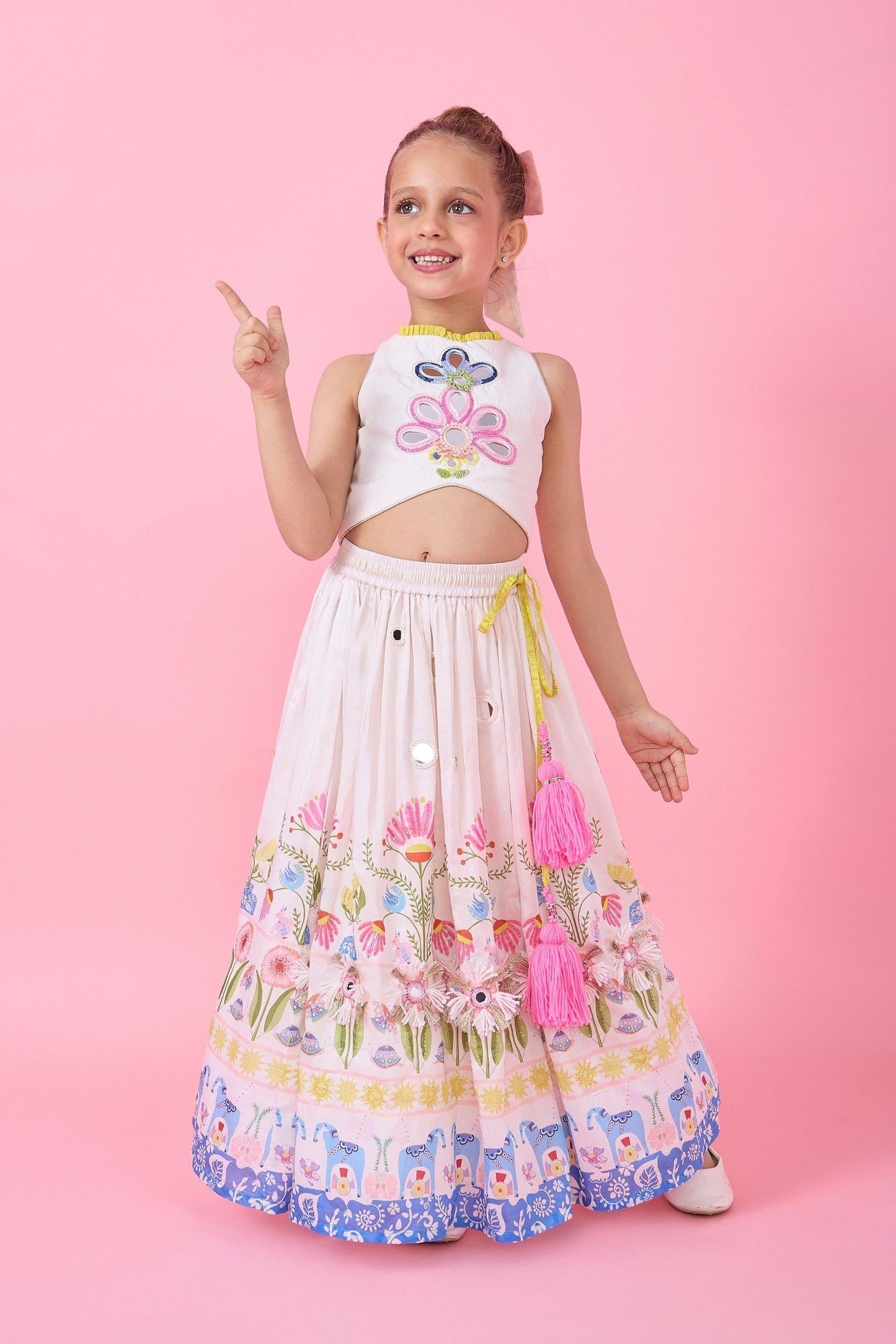 Dala Girls Skirt With Embellished Crop Top jacket And Dupatta ( 4pc set)