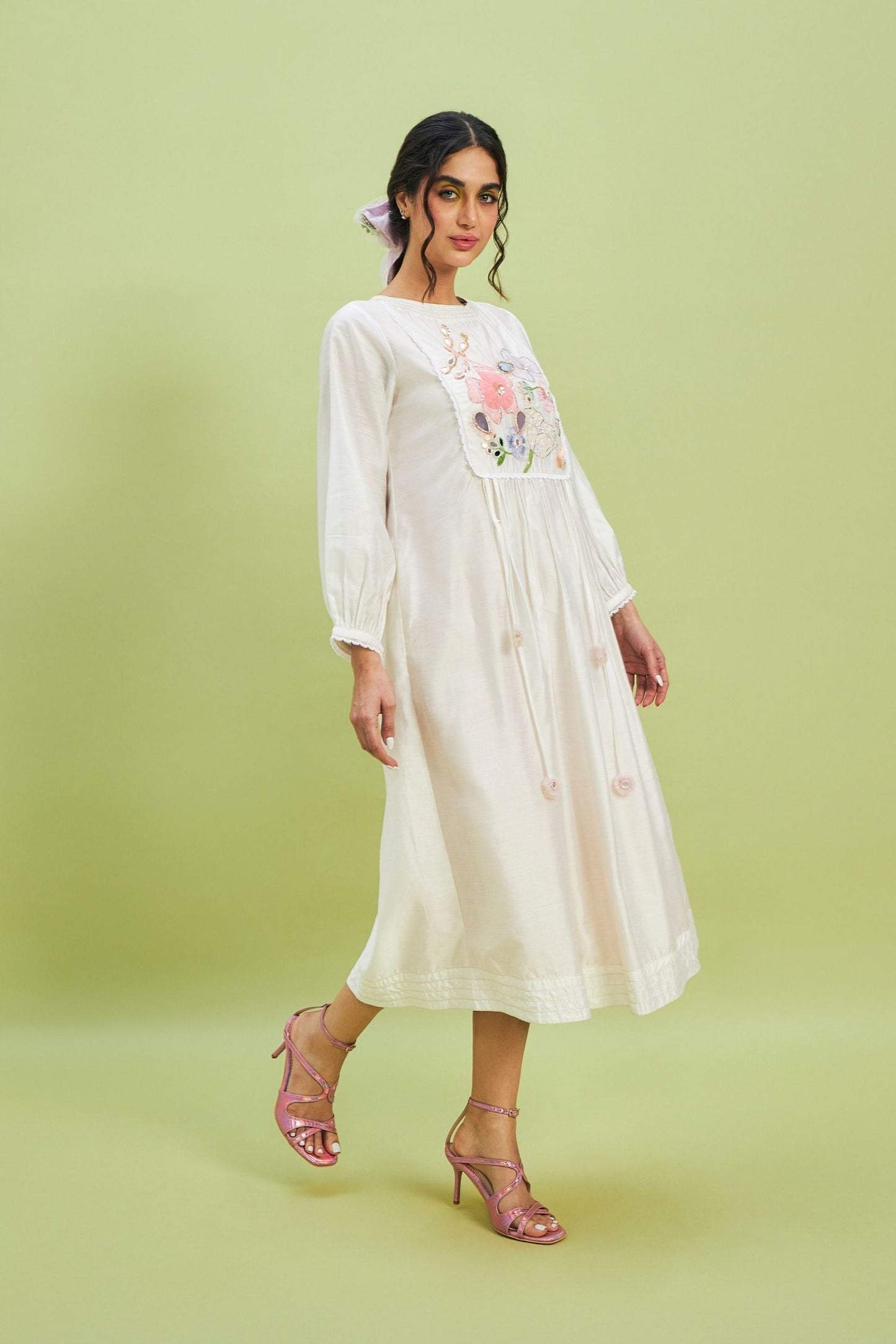 Mirror Yoke white embellished Ladies Dress - Mom & Me