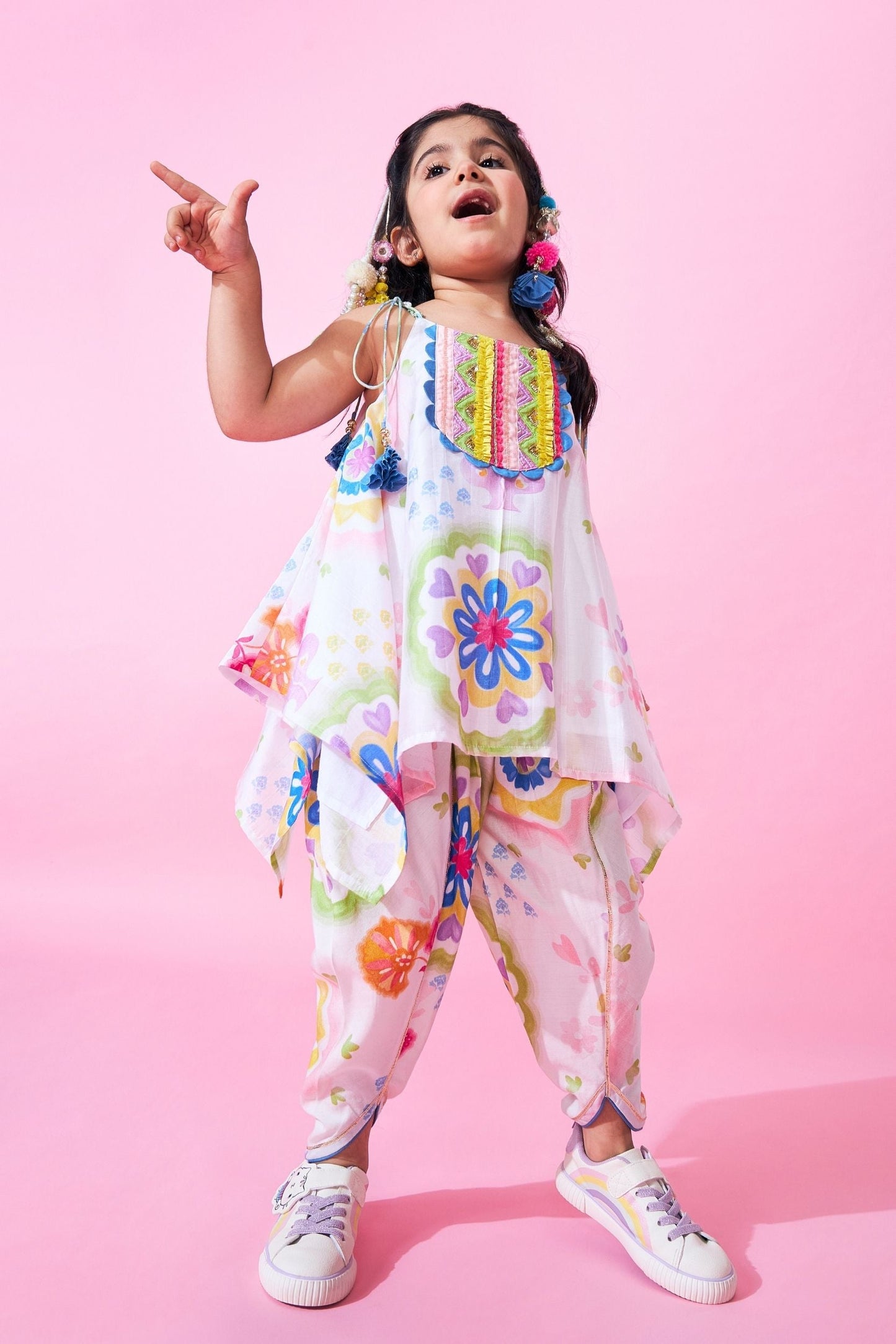 Mae Girls Embellished Handkerchief Top And Tulip Pant ( Set Of 2 pcs)
