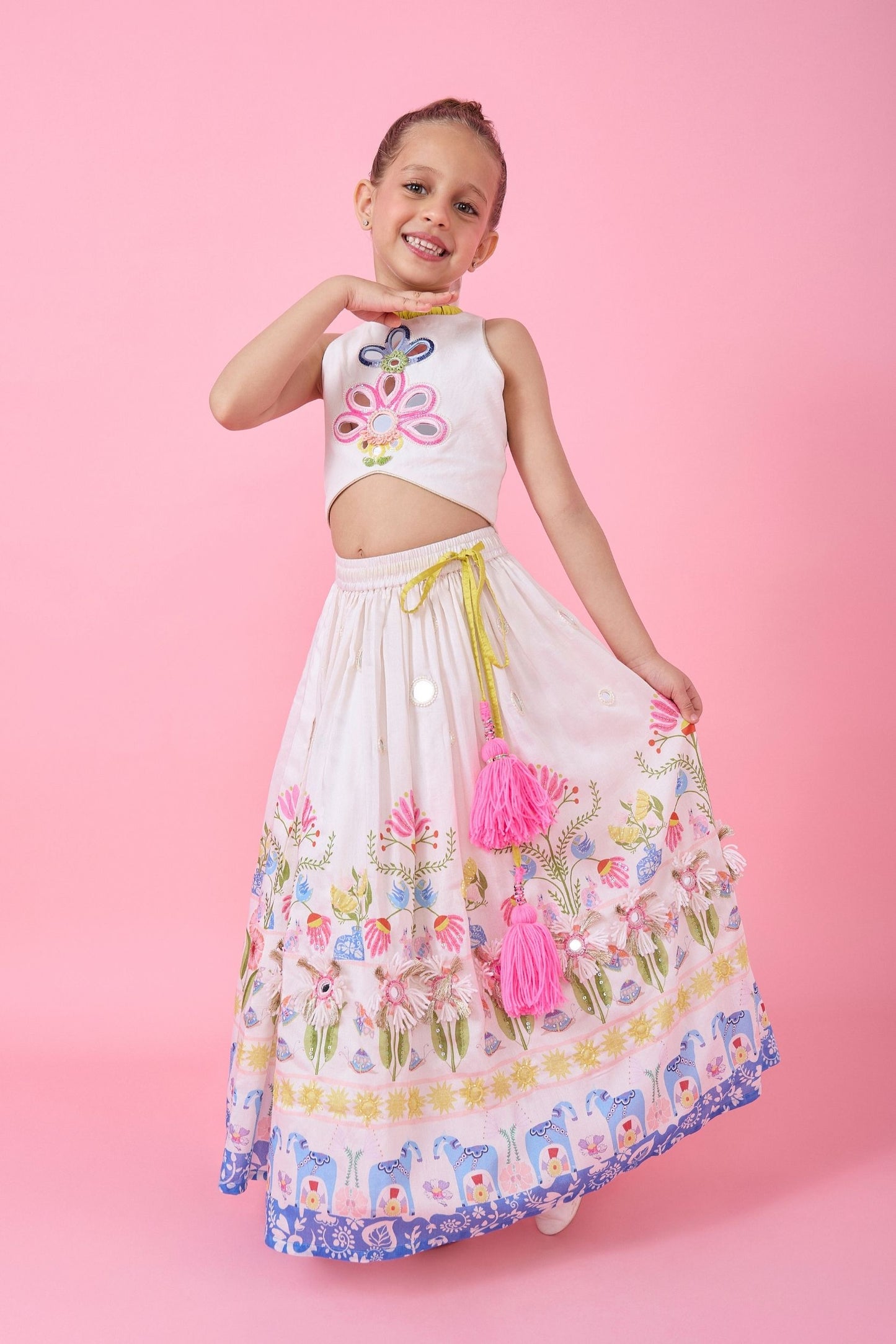 Dala Girls Skirt With Embellished Crop Top jacket And Dupatta ( 4pc set)