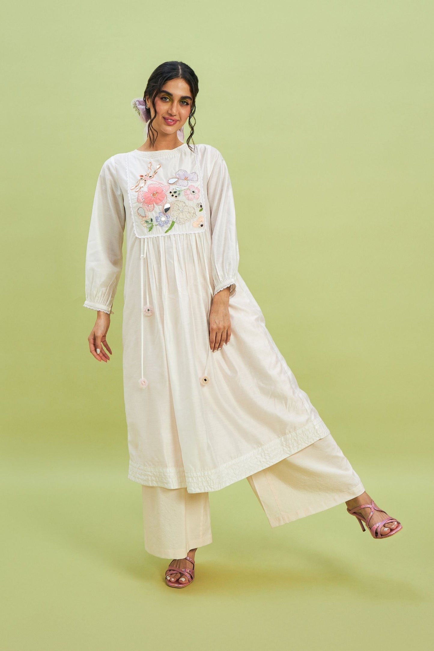 Mirror Yoke white embellished Ladies Dress - Mom & Me