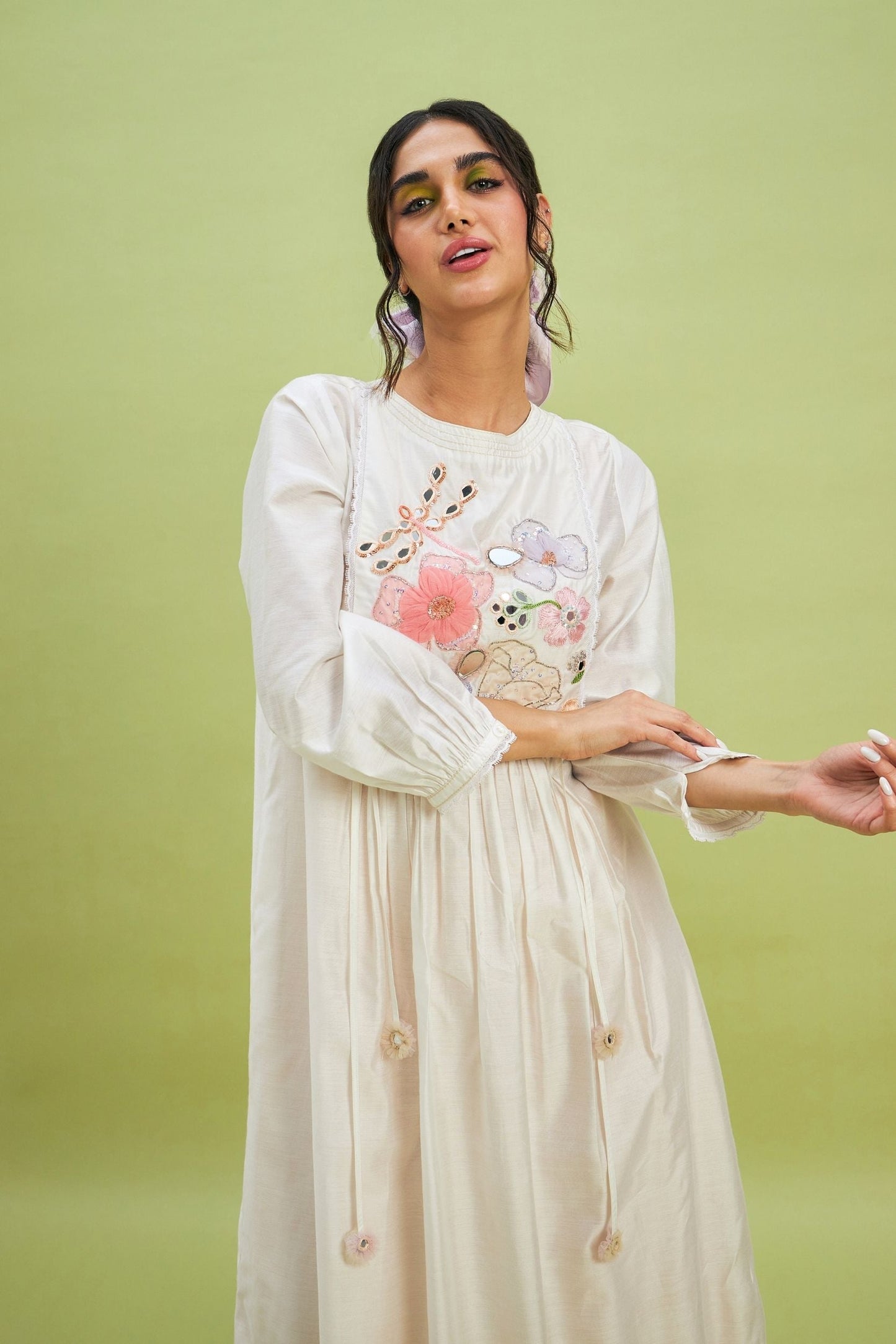 Mirror Yoke Women white embellished LONG DRESS dress + dragonfly mirror yoke girls LONG DRESS
