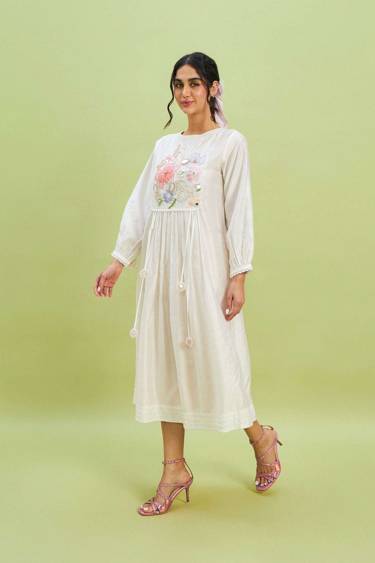 Mirror Yoke white embellished Ladies Dress - Mom & Me