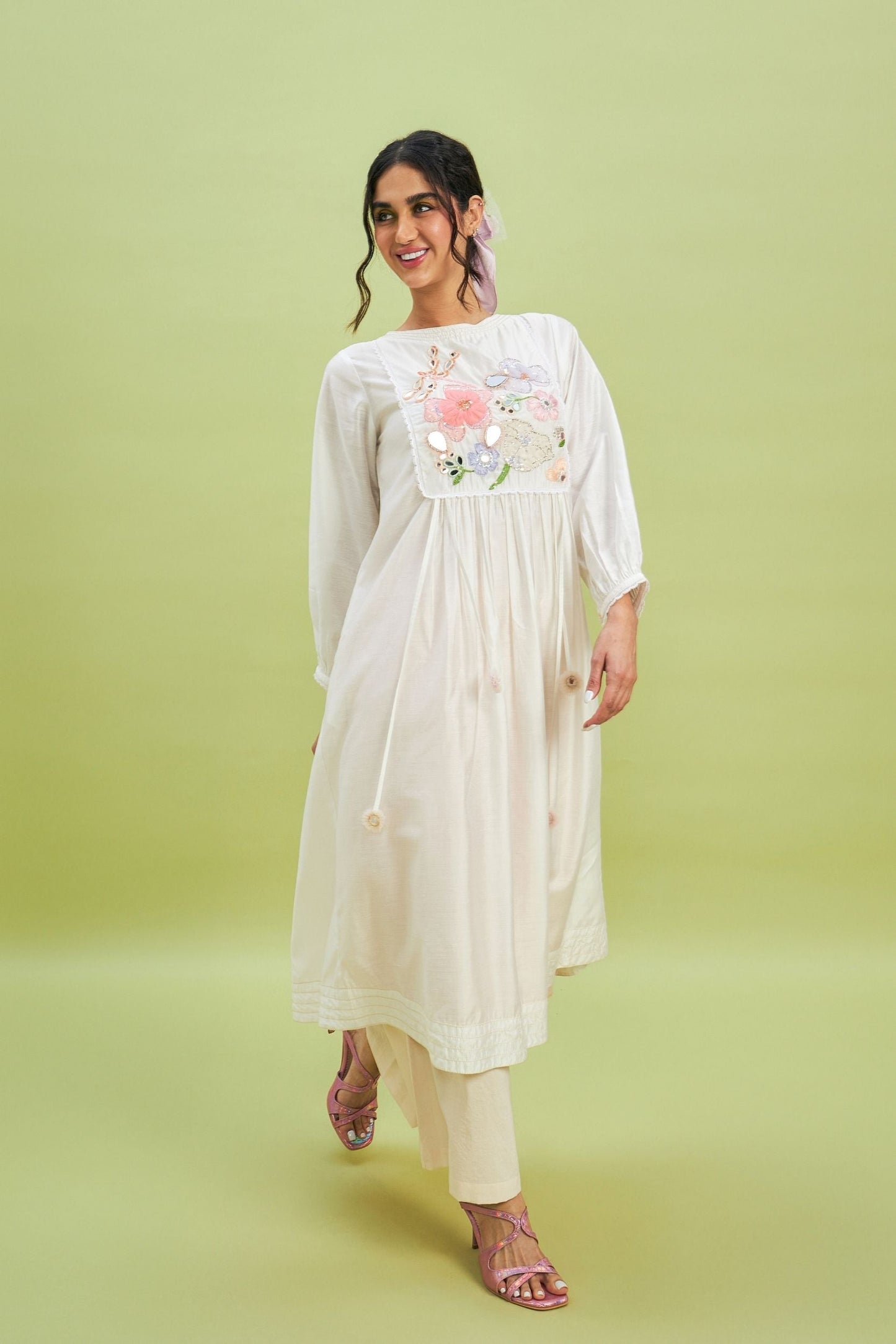 Mirror Yoke white embellished Ladies Dress + Trouser