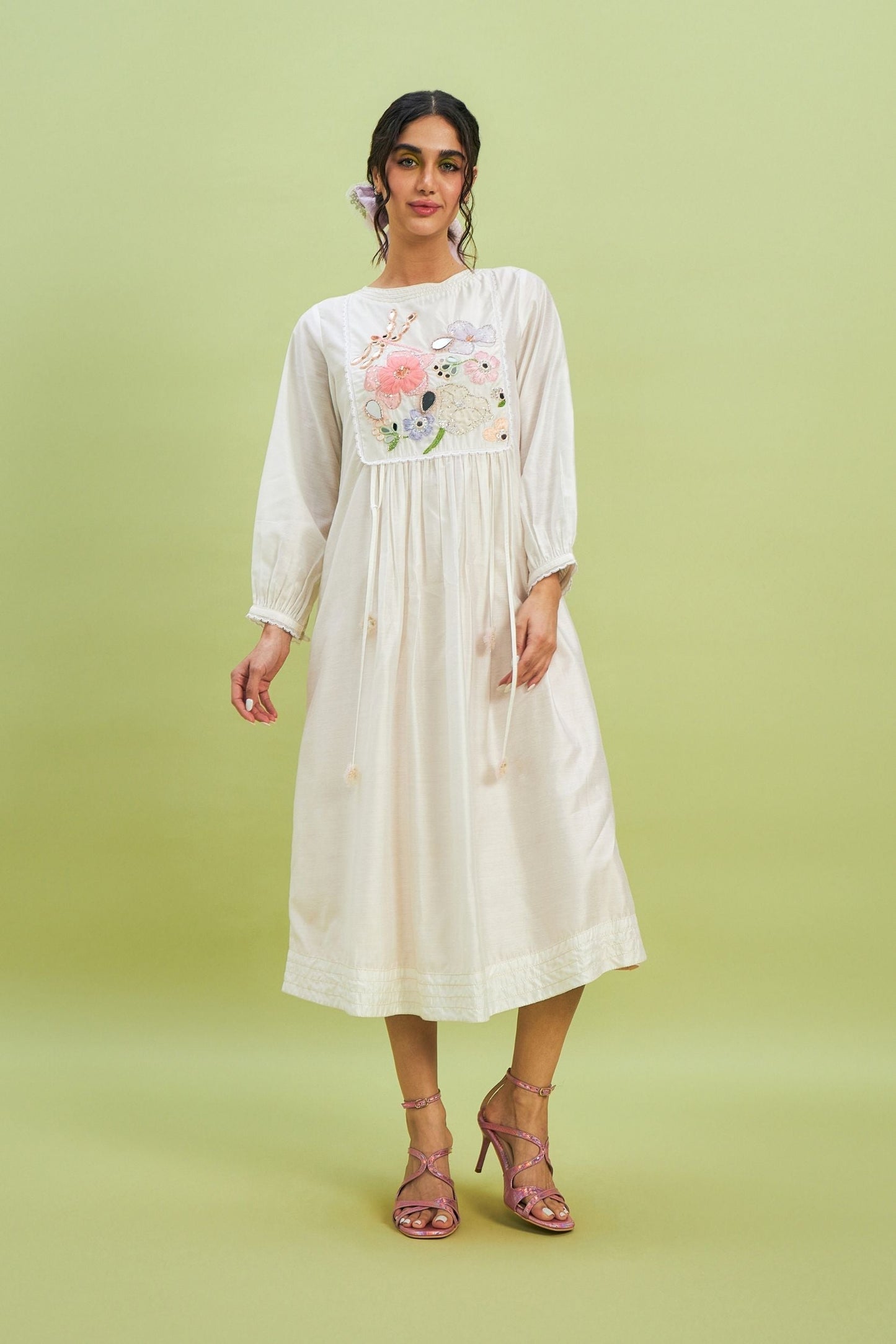 Mirror Yoke white embellished Ladies Dress - Mom & Me