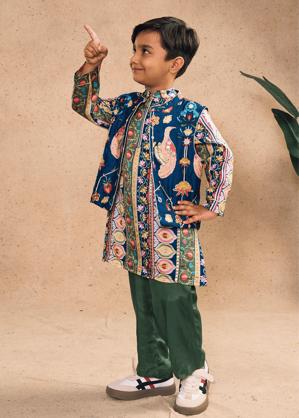 Melanie Stripe Boys Kurta Set with Bundi (Set of 3 pcs)