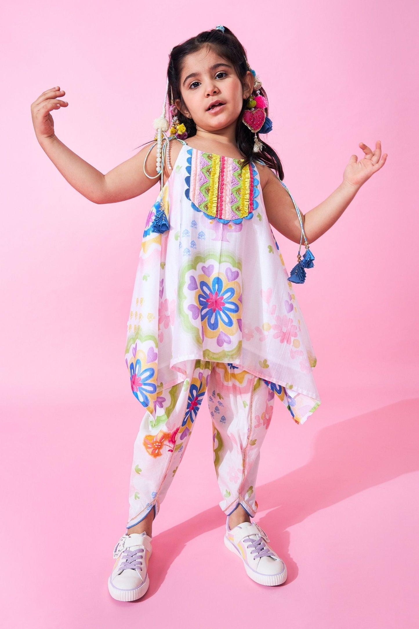 Mae Girls Embellished Handkerchief Top And Tulip Pant ( Set Of 2 pcs)