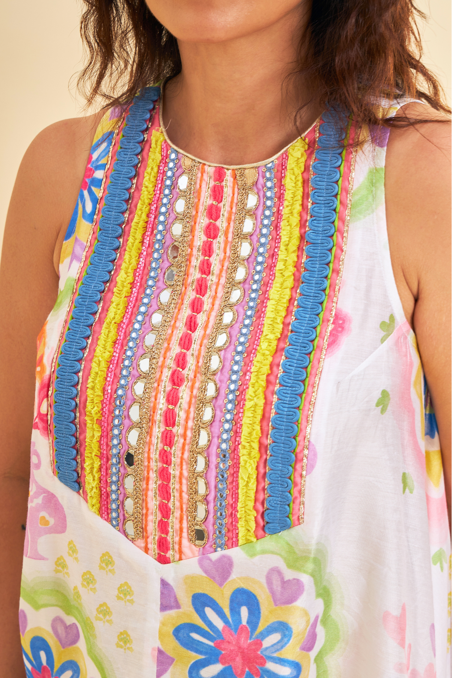 Mae Embroidered Ladies Tunic With Tulip Trousers ( Set of 2 Pcs)