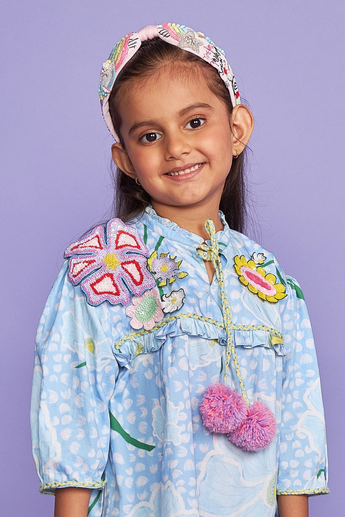 Kewt Orchid Hand Embroidered Girls Long Dress