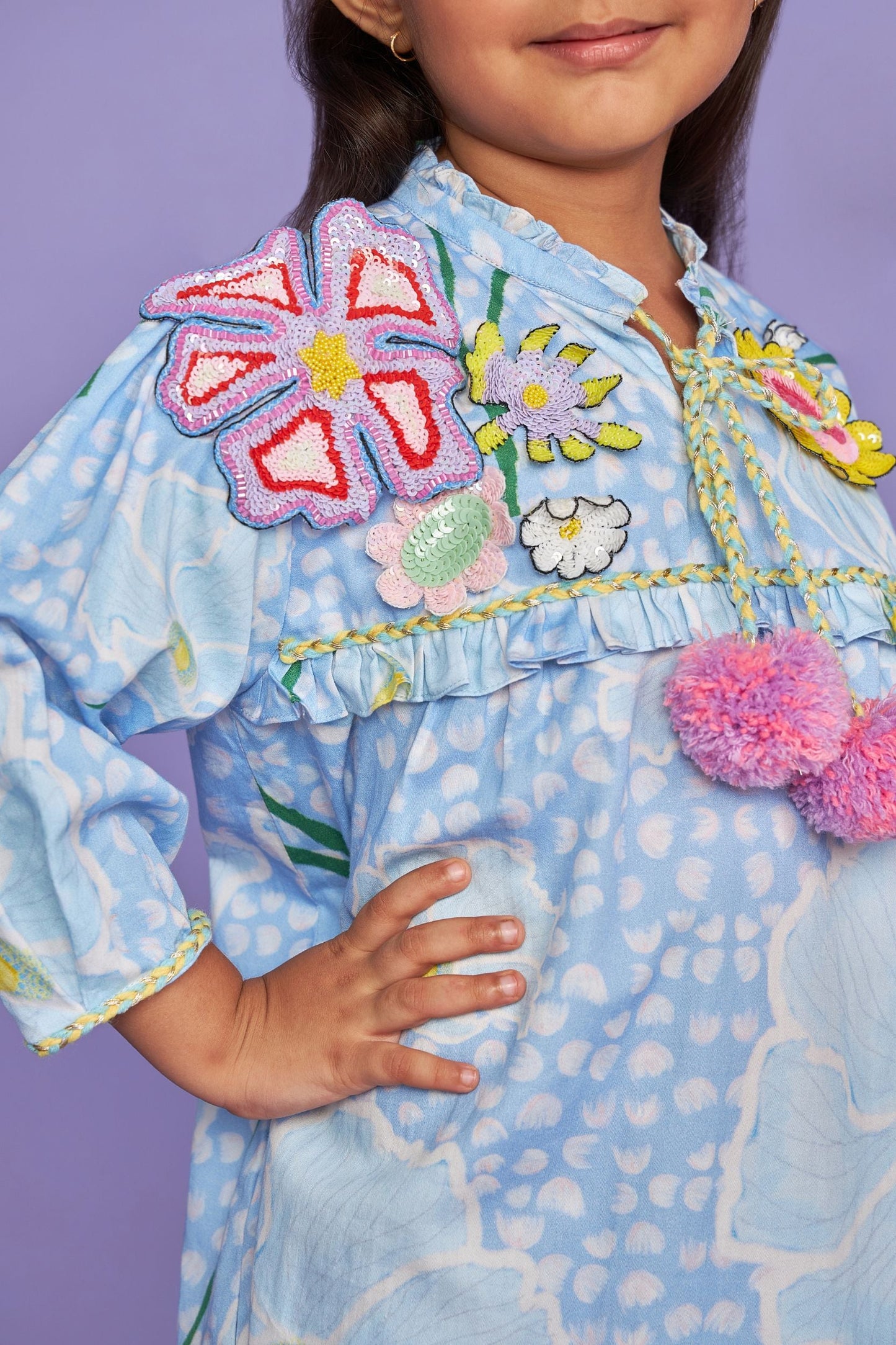 Kewt Orchid Hand Embroidered Girls Long Dress