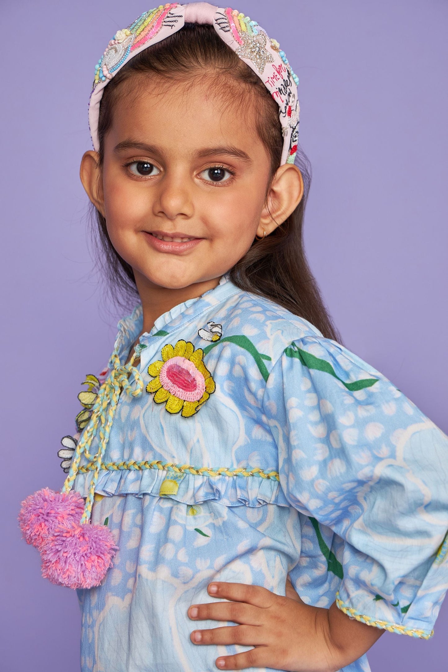 Kewt Orchid Hand Embroidered Girls Long Dress