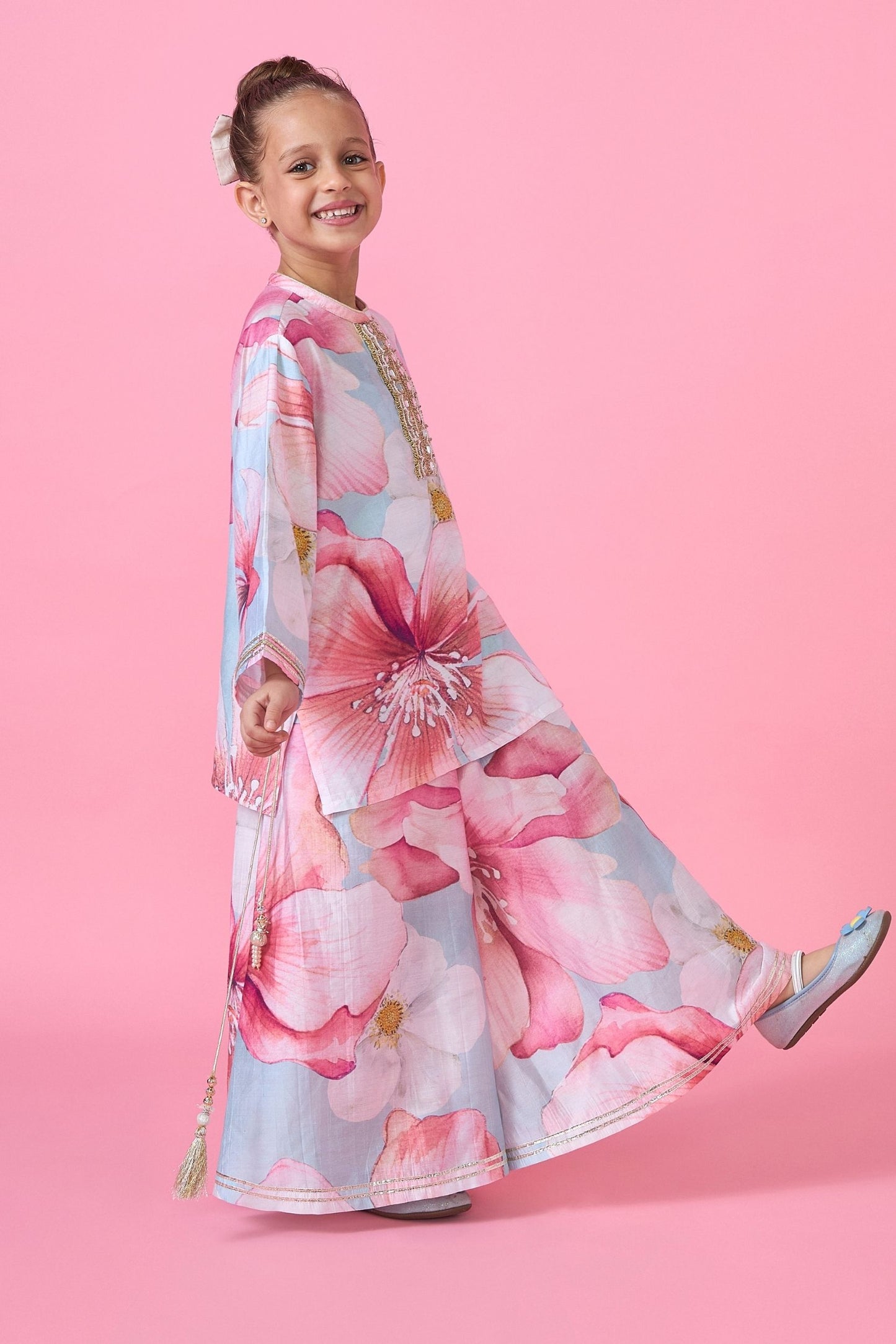 Sagewood Blush Printed & Embellished Kurta And Palazzo Set (2 pc set )