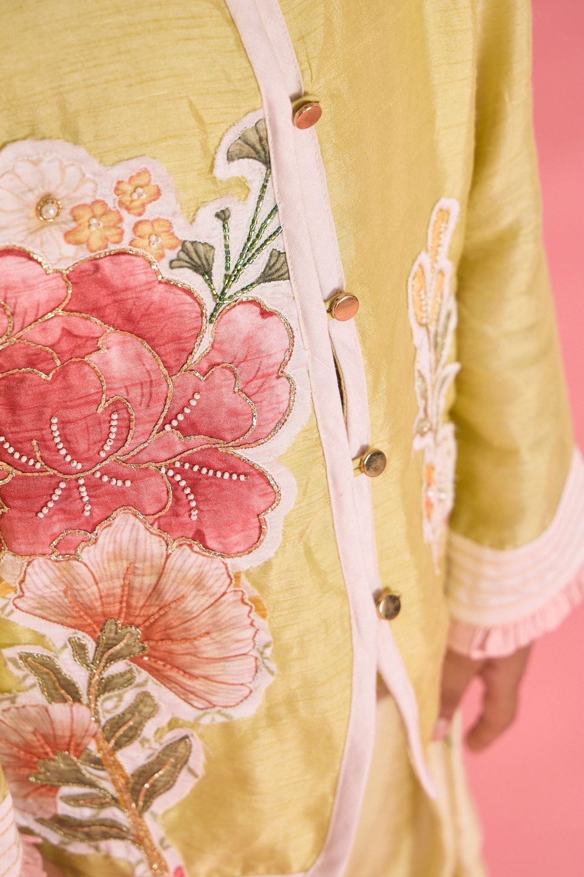 Yellow Slate Girls Embellished Jacket & Trouser Coord ( 2 Pc Set)