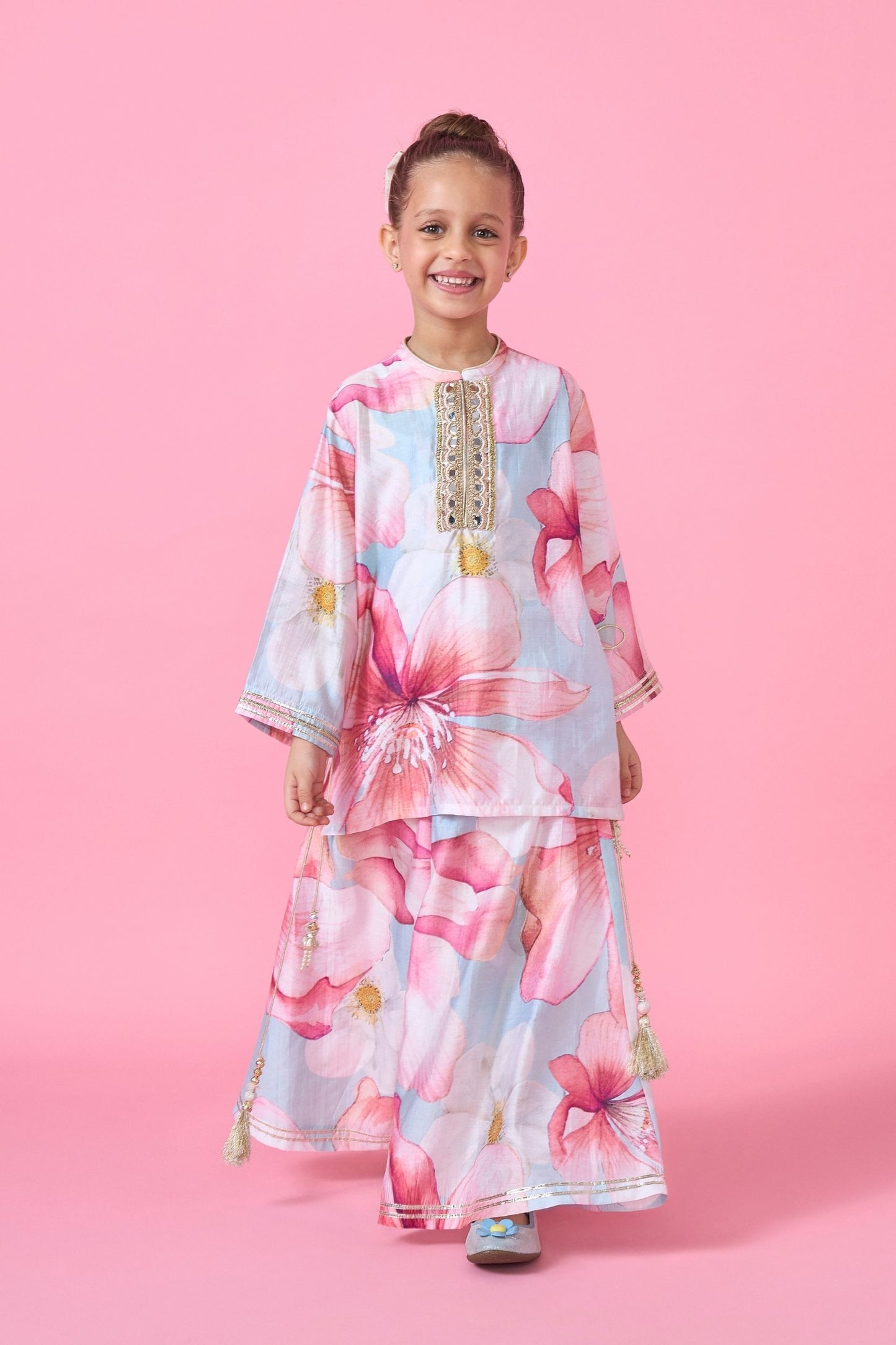 Sagewood Blush Printed & Embellished Kurta And Palazzo Set (2 pc set )