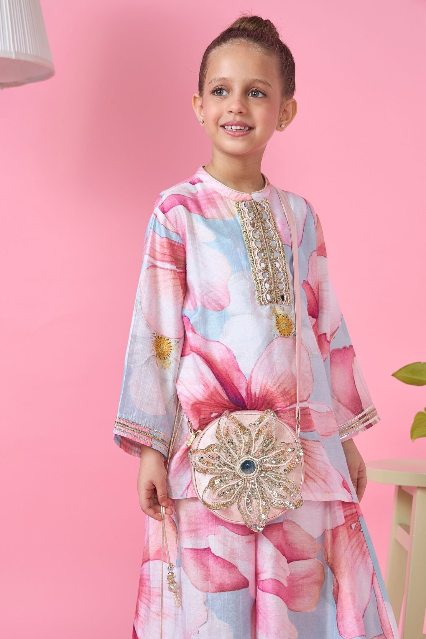 Sagewood Blush Printed & Embellished Kurta And Palazzo Set (2 pc set )