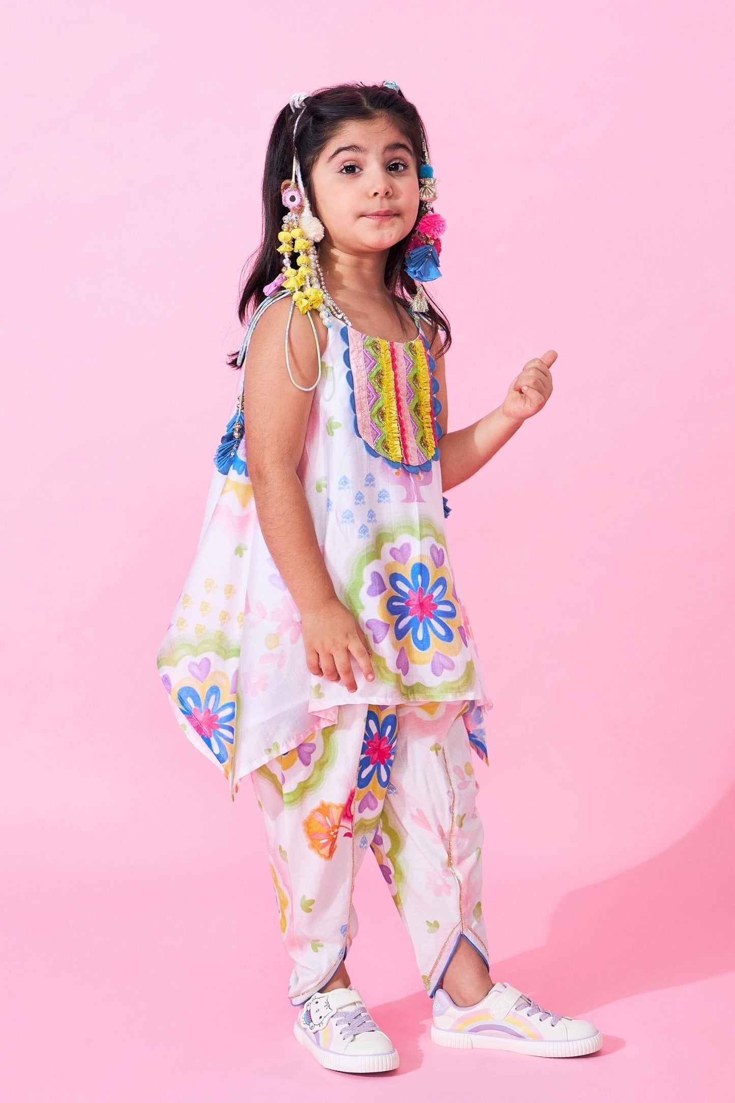 Mae Girls Embellished Handkerchief Top And Tulip Pant ( Set Of 2 pcs)