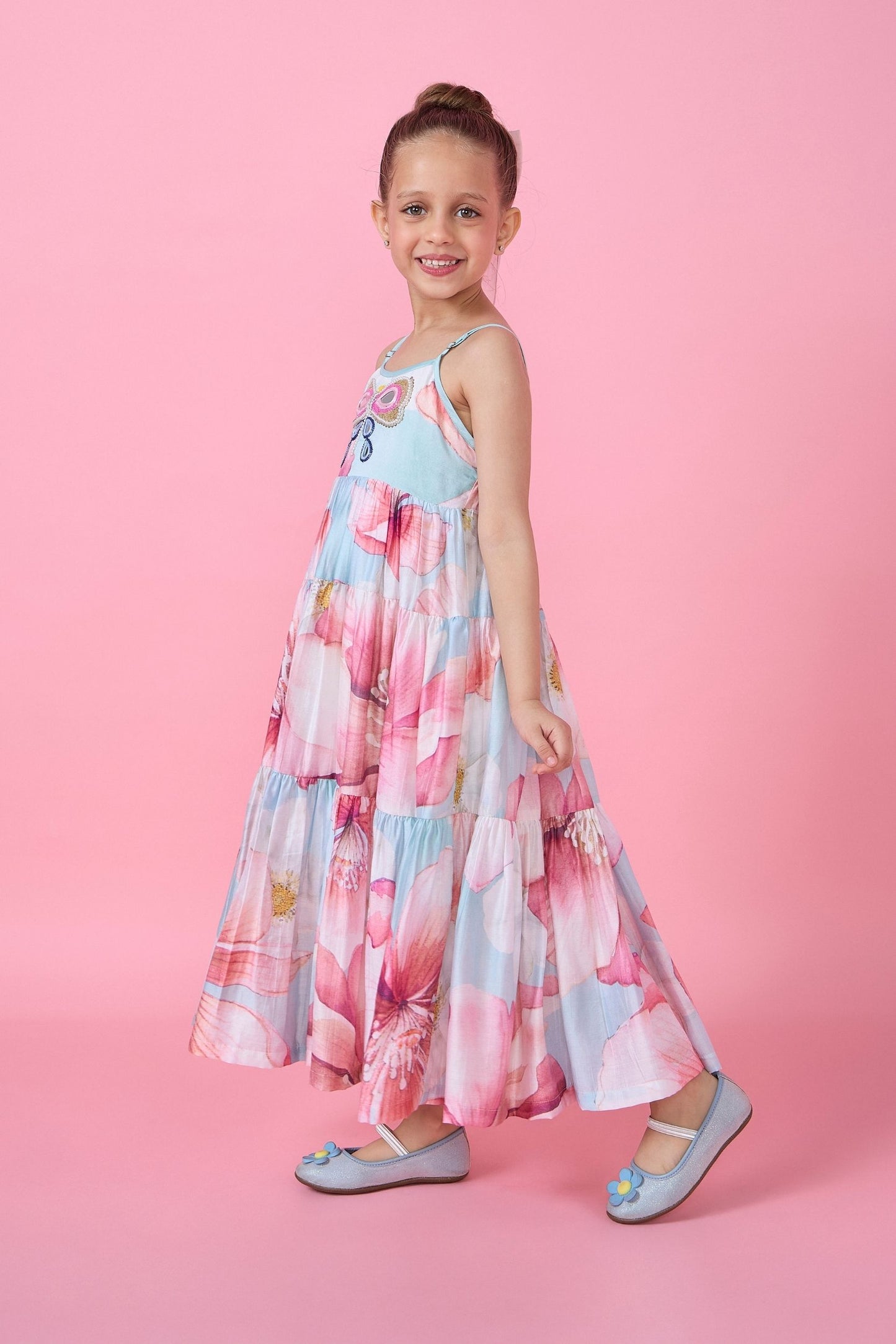 Sagewood Blush Embellished Girls Tiered Maxi Dress