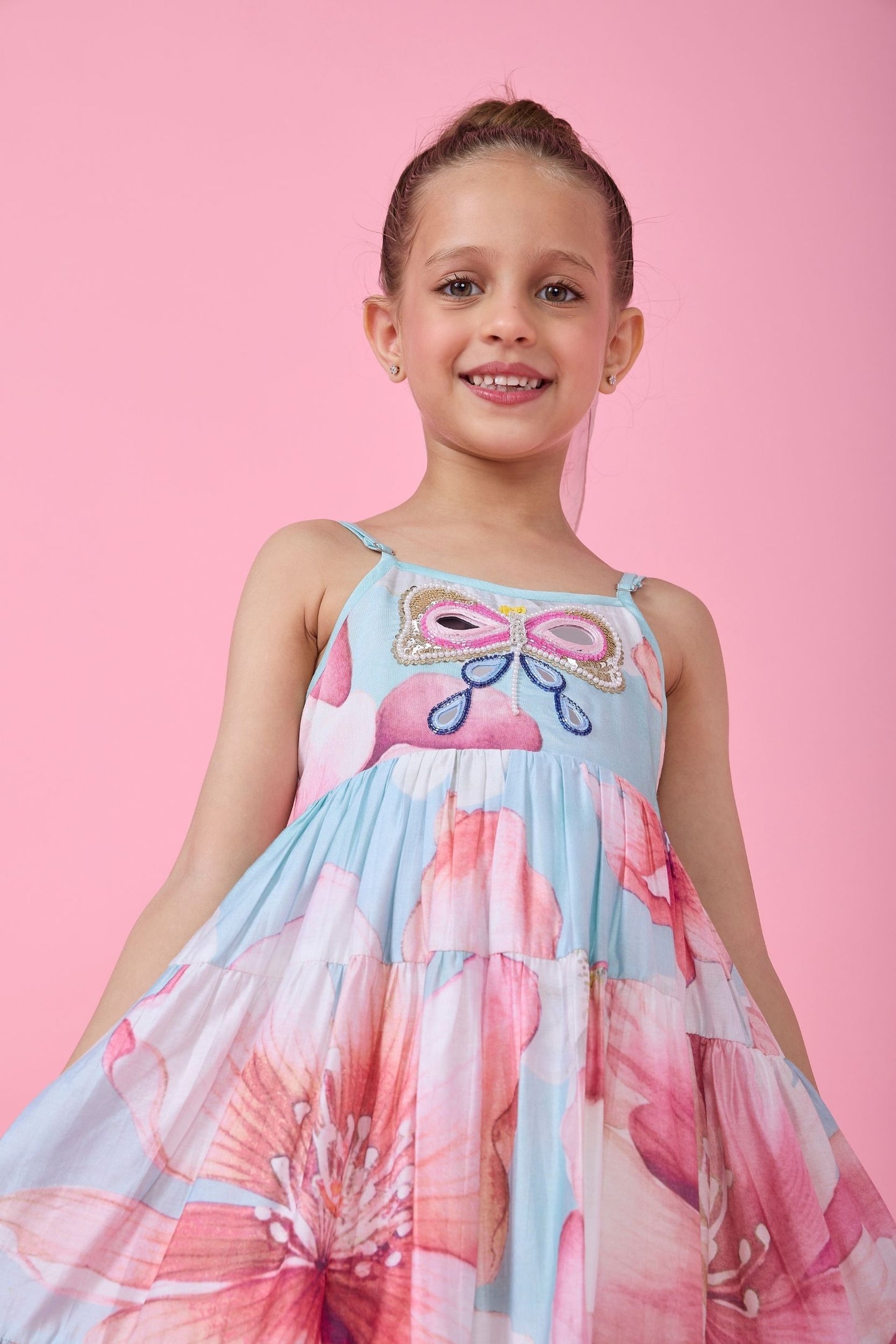 Sagewood Blush Embellished Girls Tiered Maxi Dress