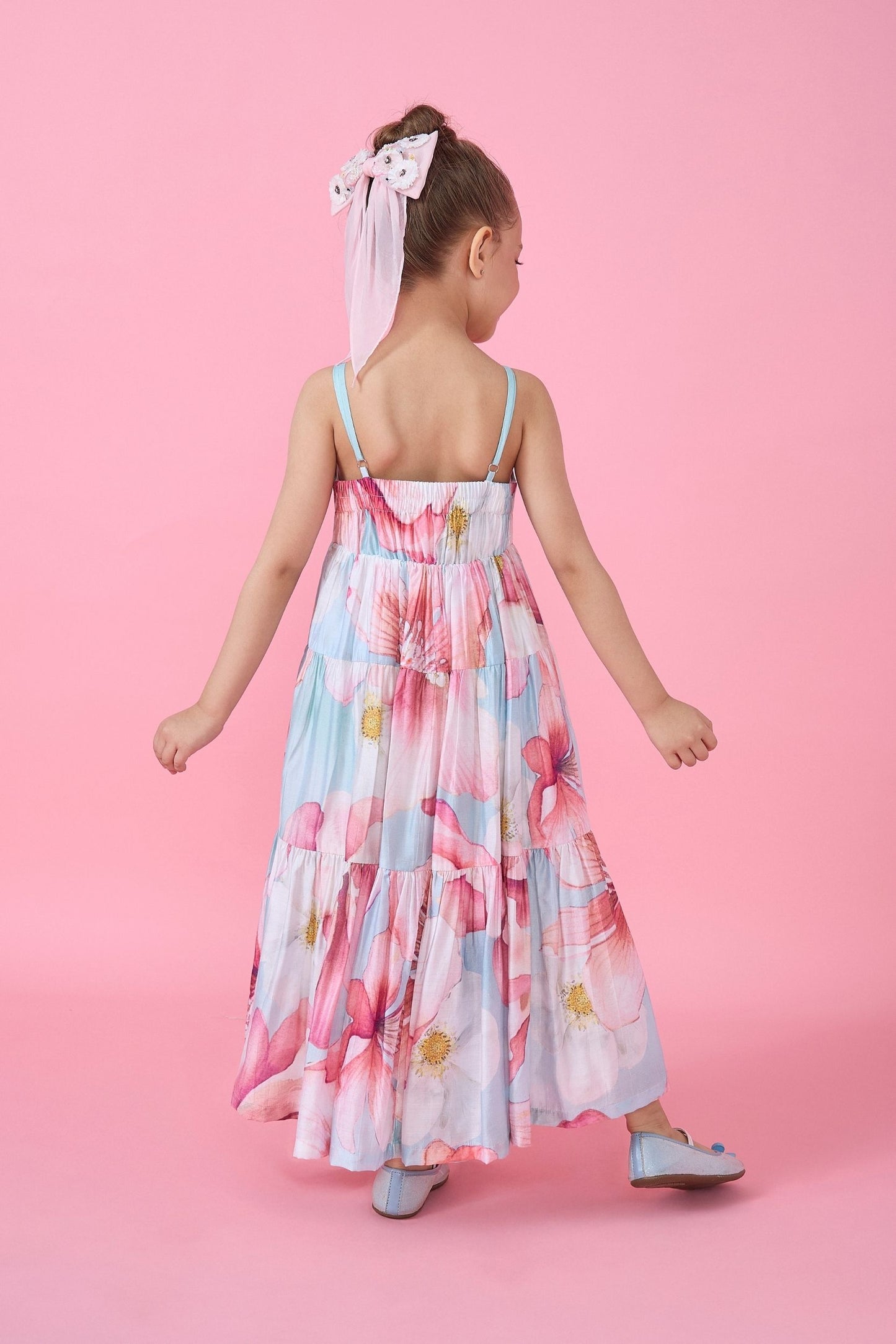 Sagewood Blush Embellished Girls Tiered Maxi Dress