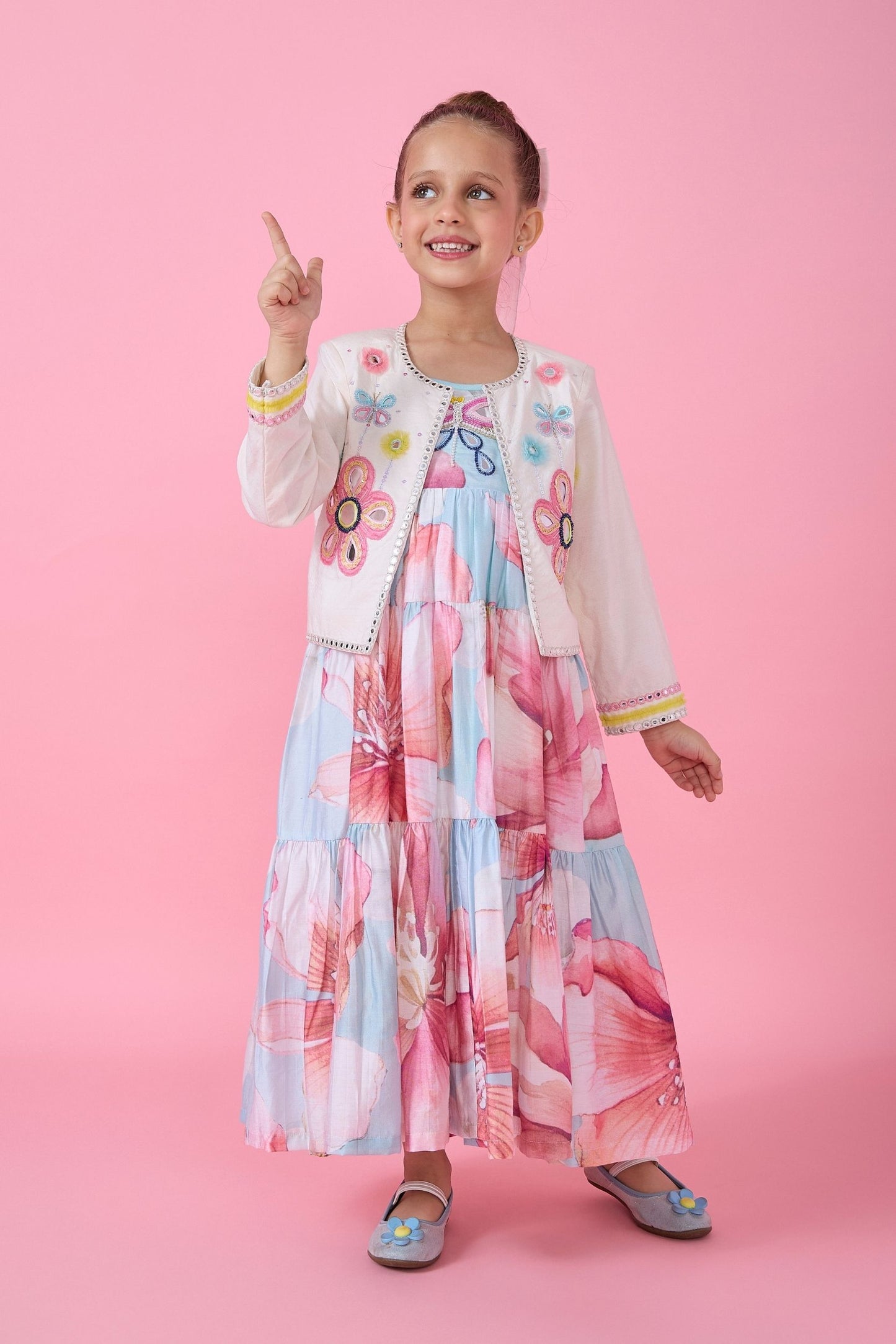 Sagewood Blush Embellished Girls Tiered Maxi Dress