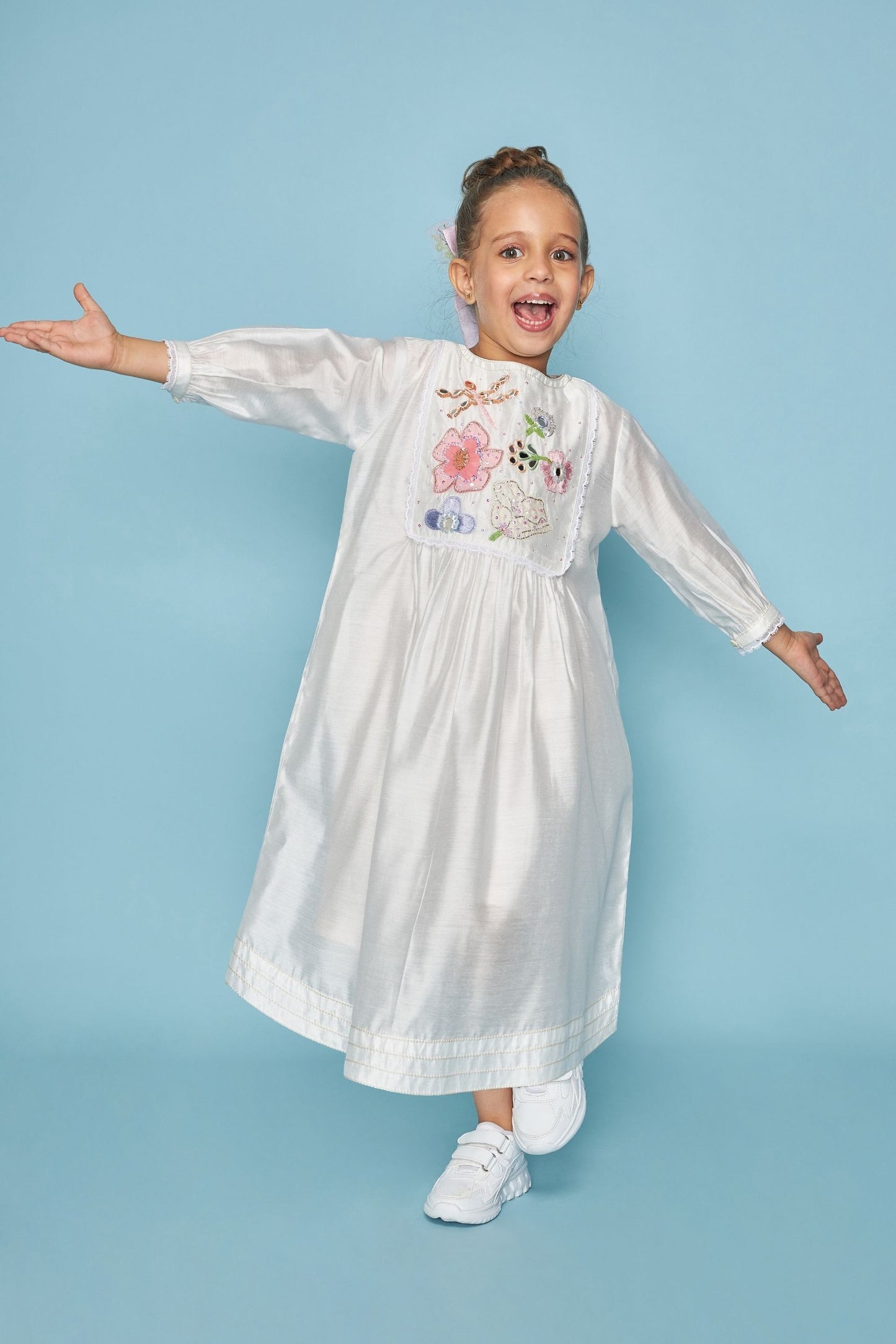 Dragonfly Mirror Yoke Embellished Girls Long Dress