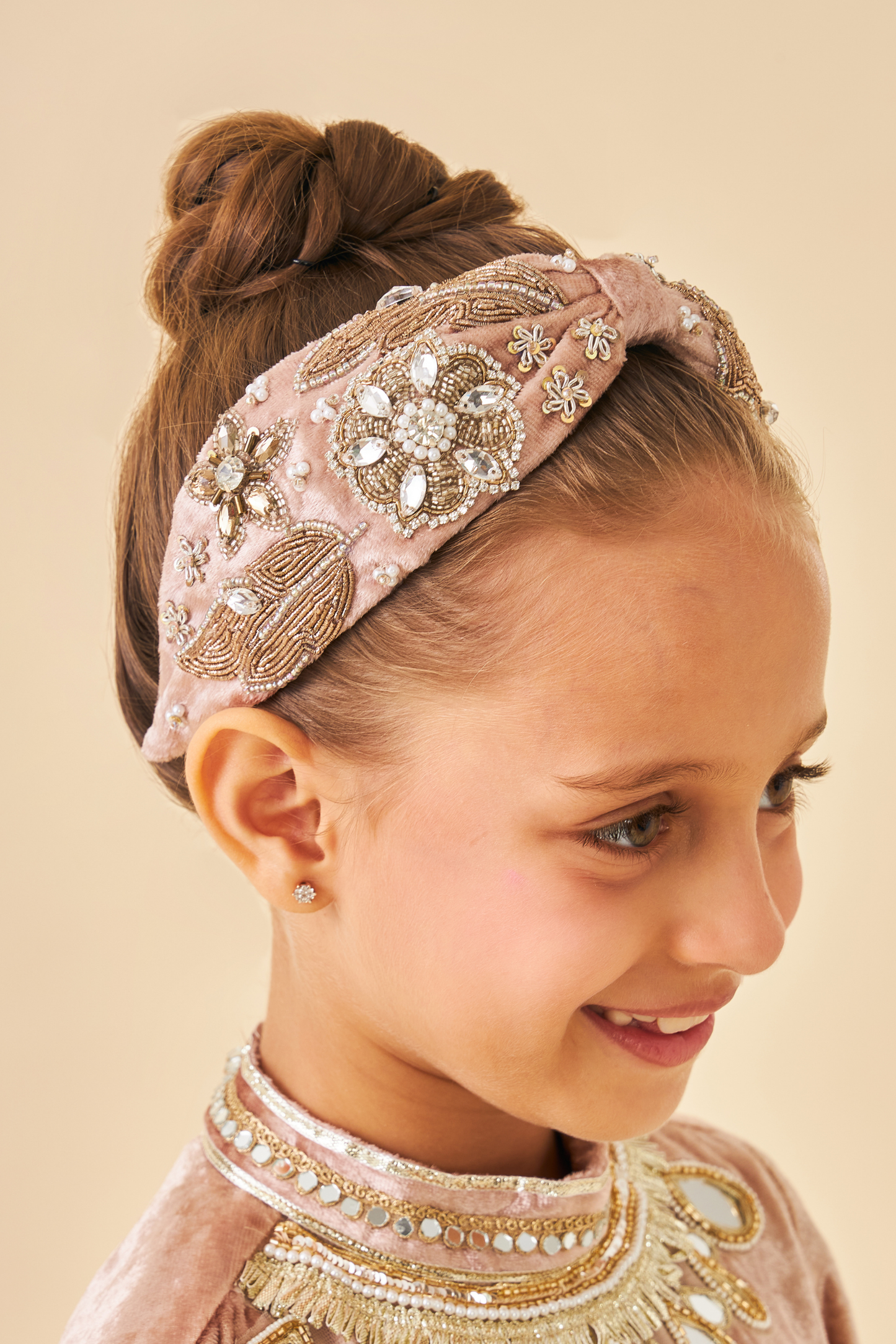 Gigi Beige Girls Embellished Headband