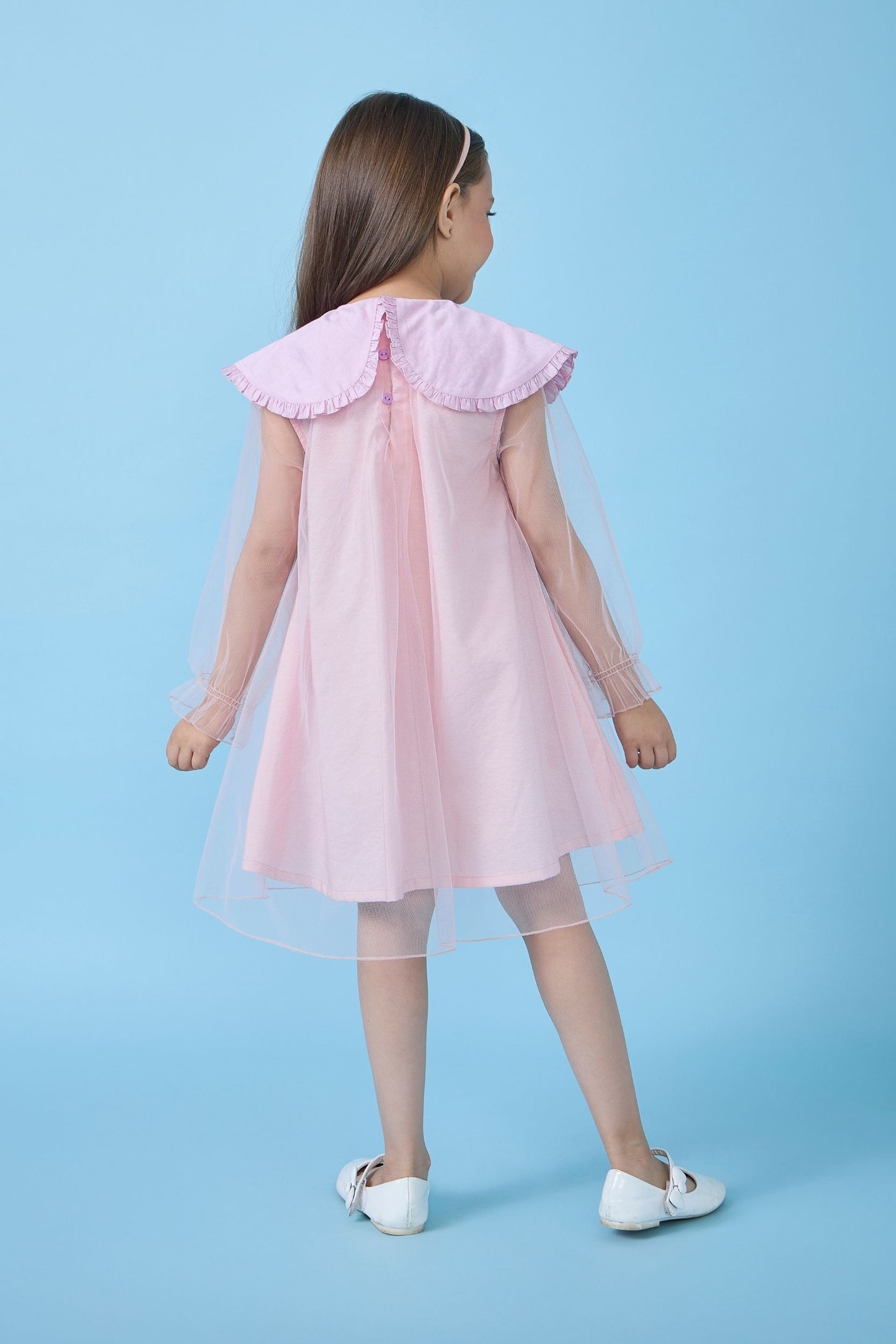Rosette Pink Collared Embellished Girls Dress